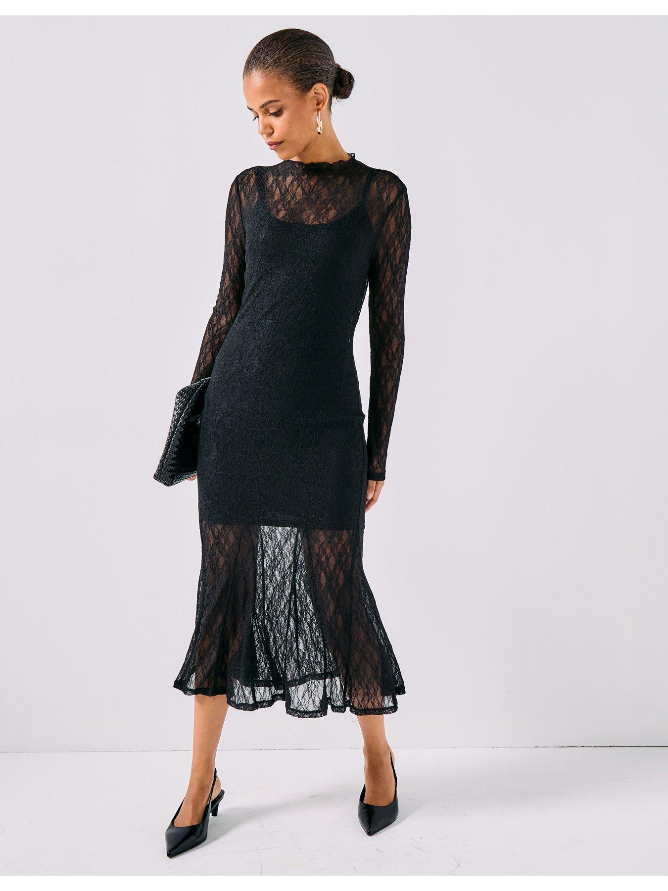 aware-tessy-long-sleeve-high-neck-lace-midi-dress-black