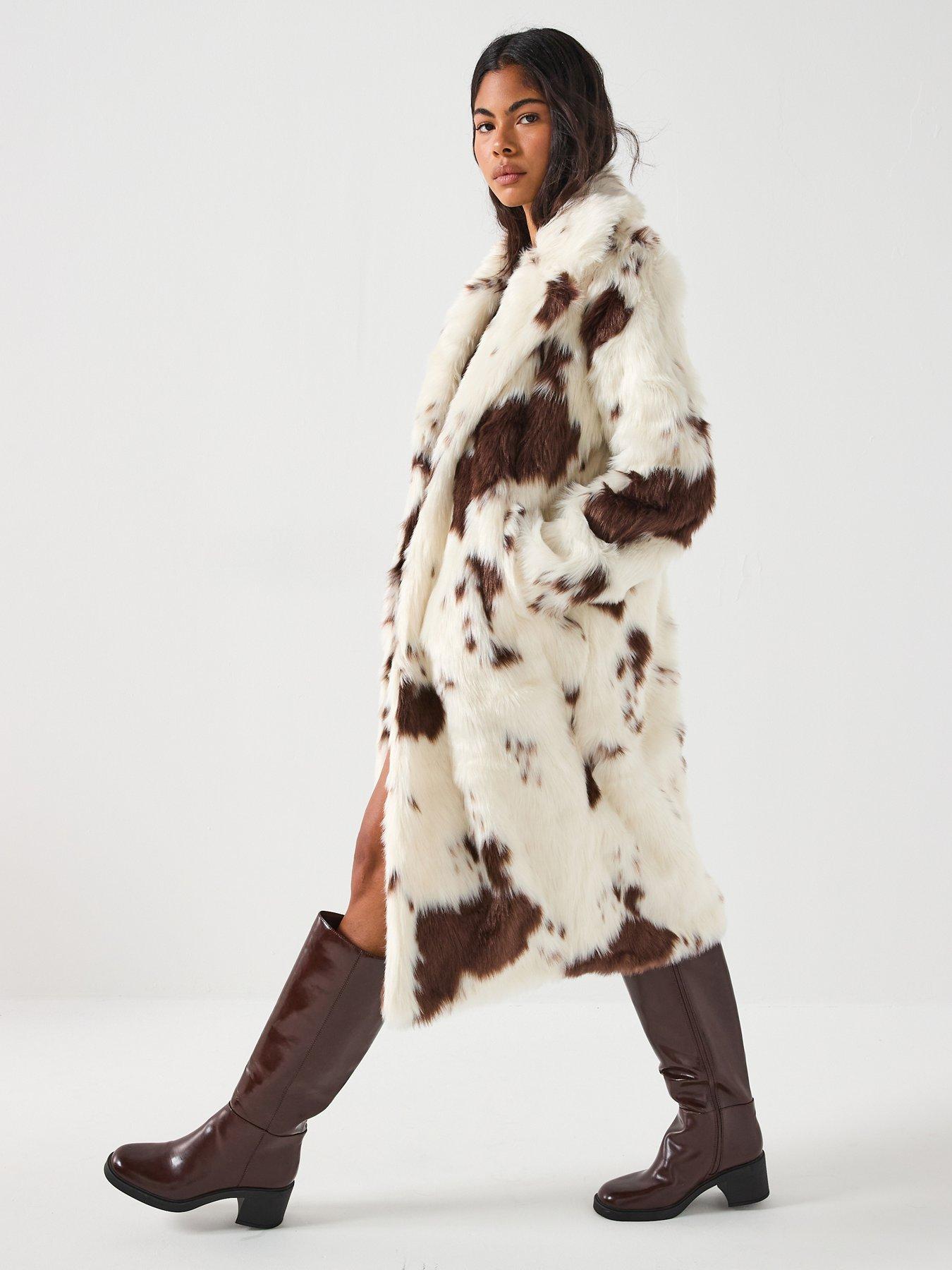 Vero Moda Faux Fur Cow Print Coat - Print