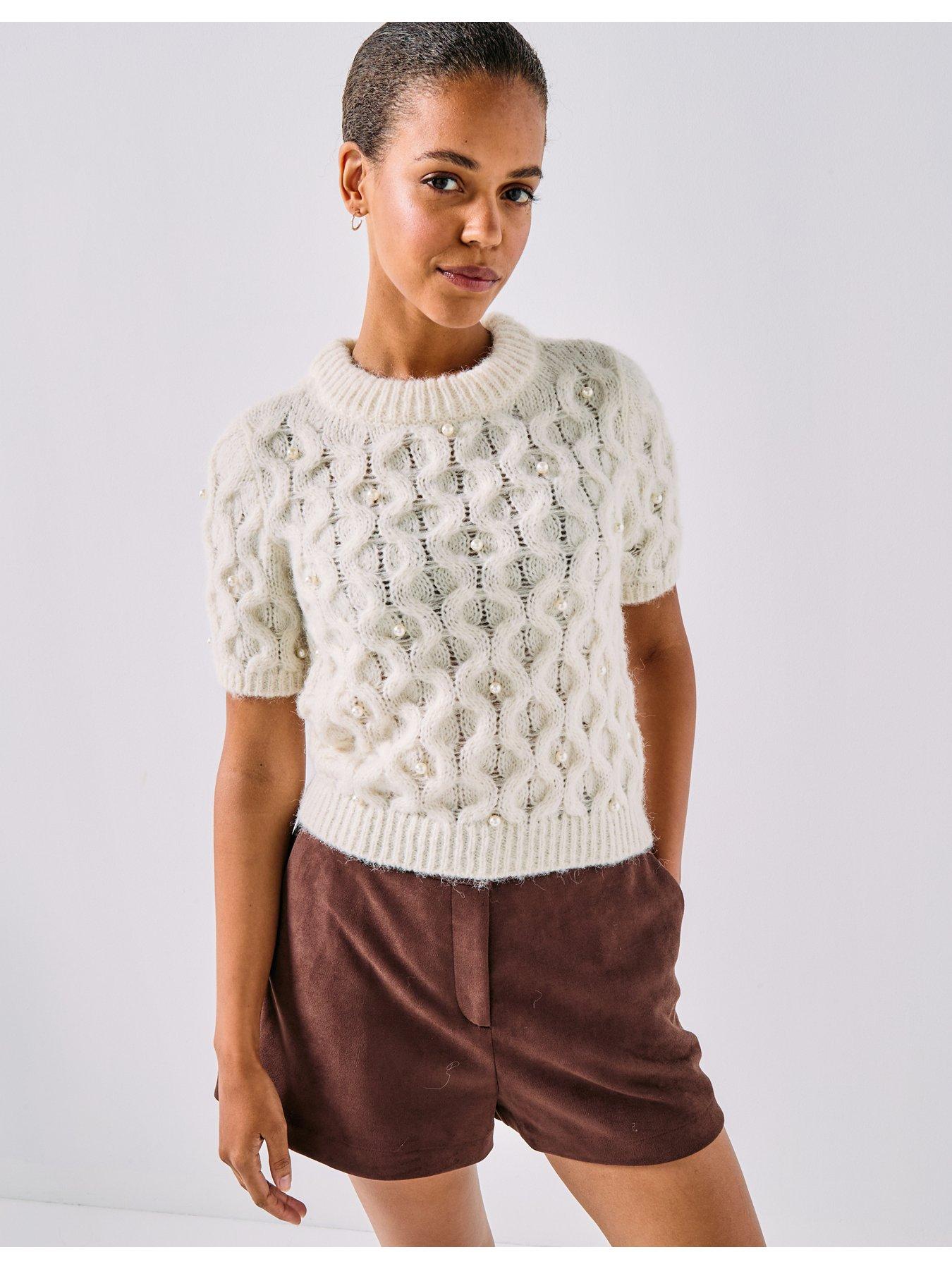 Vero Moda Pearl Short Sleeve Pullover Jumper - Cream