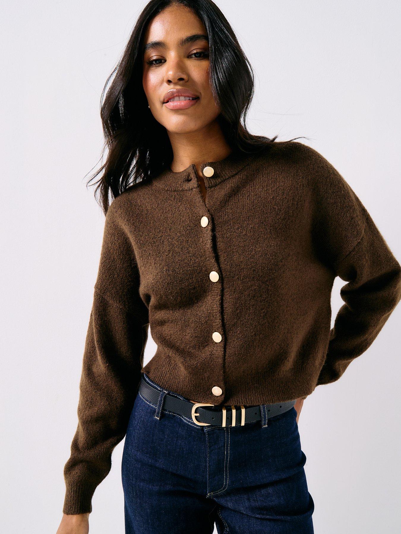 JDY Long Sleeved Crew Neck Cardigan - Brown