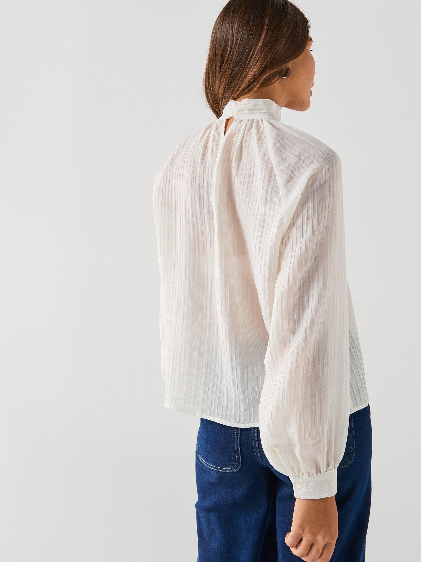 Image 2 of 5 of JDY Norma Long Sleeve Bow Tie Neck Blouse - White