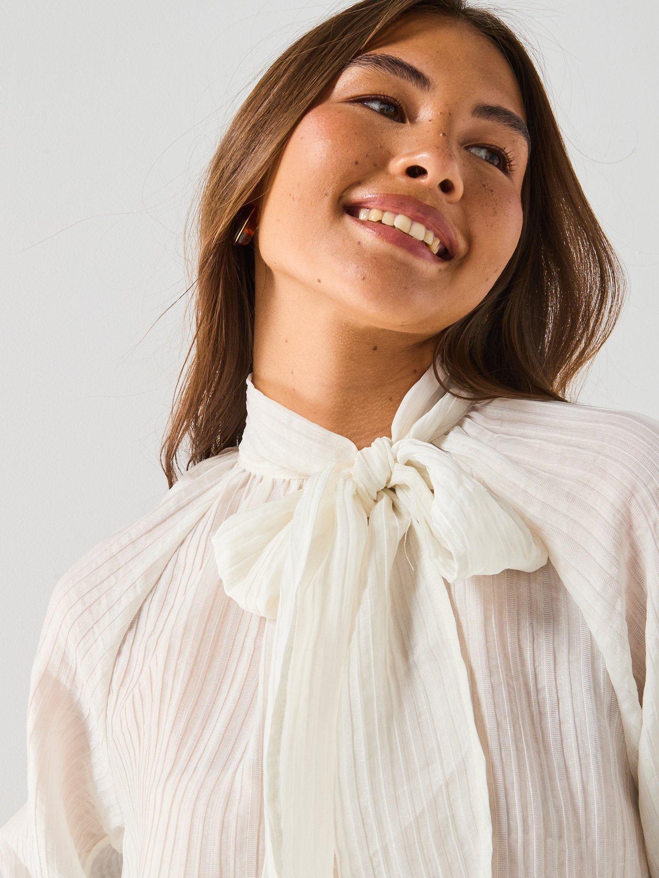 Image 4 of 5 of JDY Norma Long Sleeve Bow Tie Neck Blouse - White