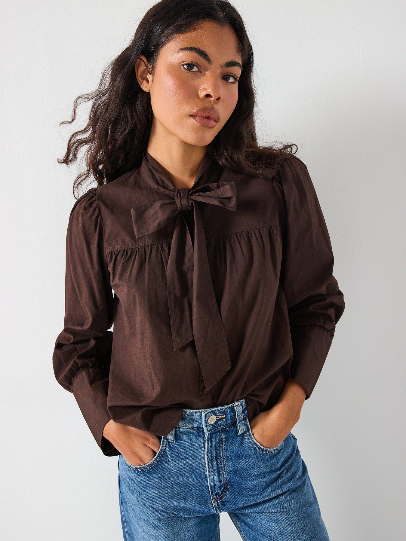 Vero Moda Long Sleeve Bow Shirt - Brown