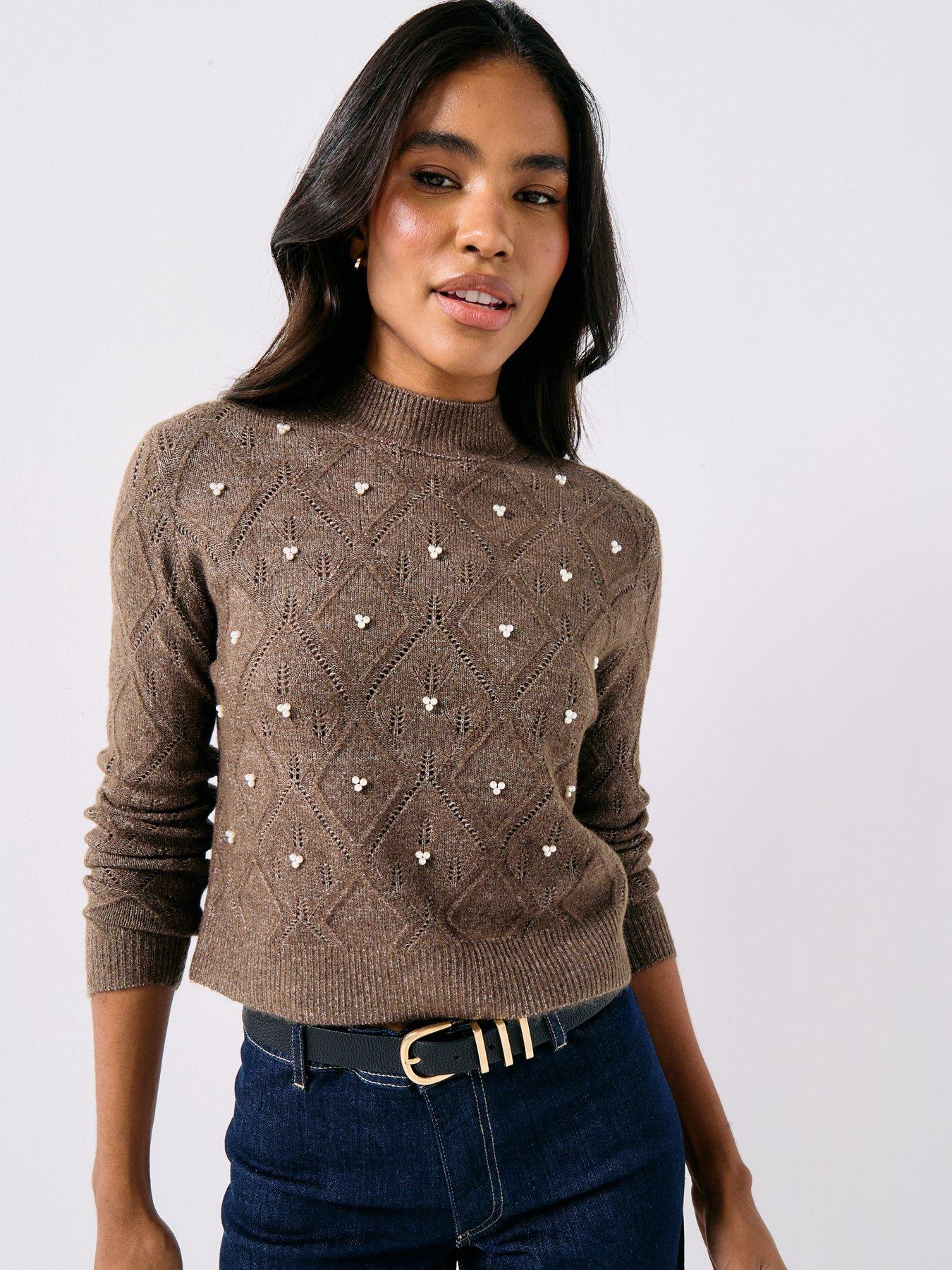 jdy-structure-pearl-knit-jumper-brownfront