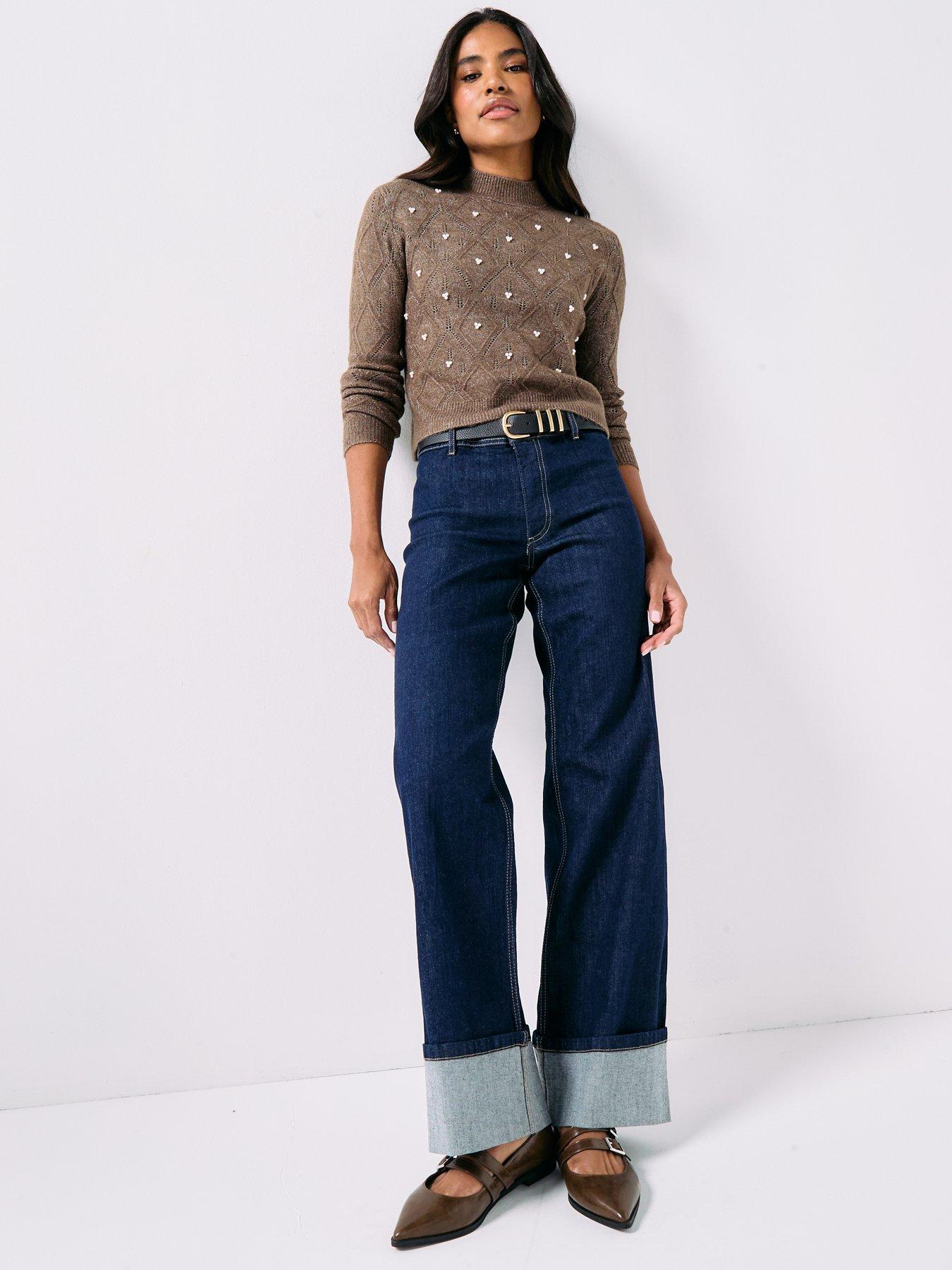 jdy-structure-pearl-knit-jumper-brownback