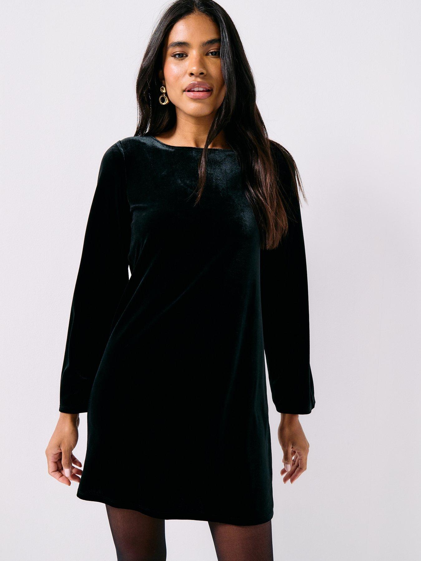 JDY Long Sleeve Velvet Bow Mini Dress - Black | Very Ireland