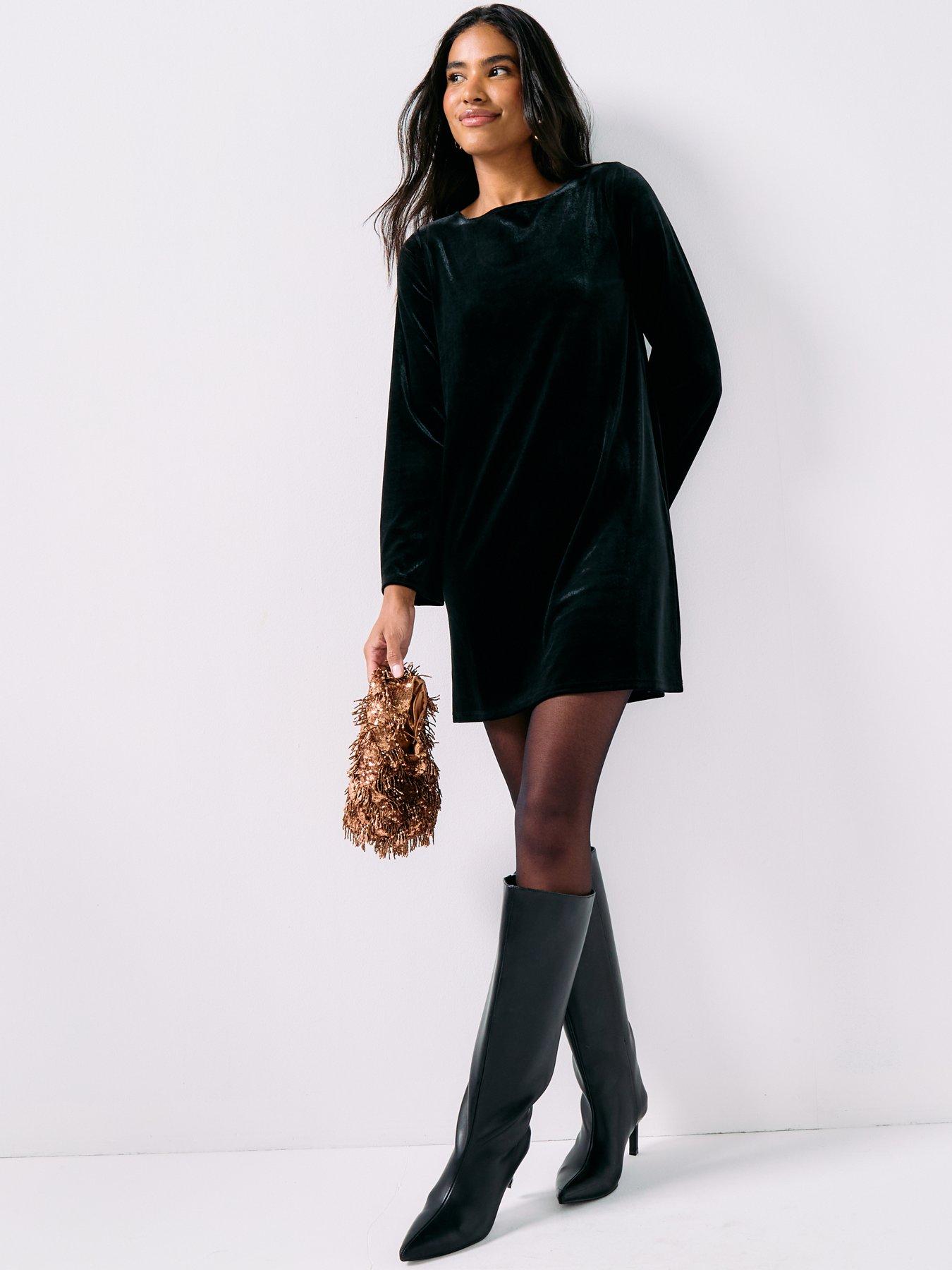 jdy-long-sleeve-velvet-bow-mini-dress-blackback