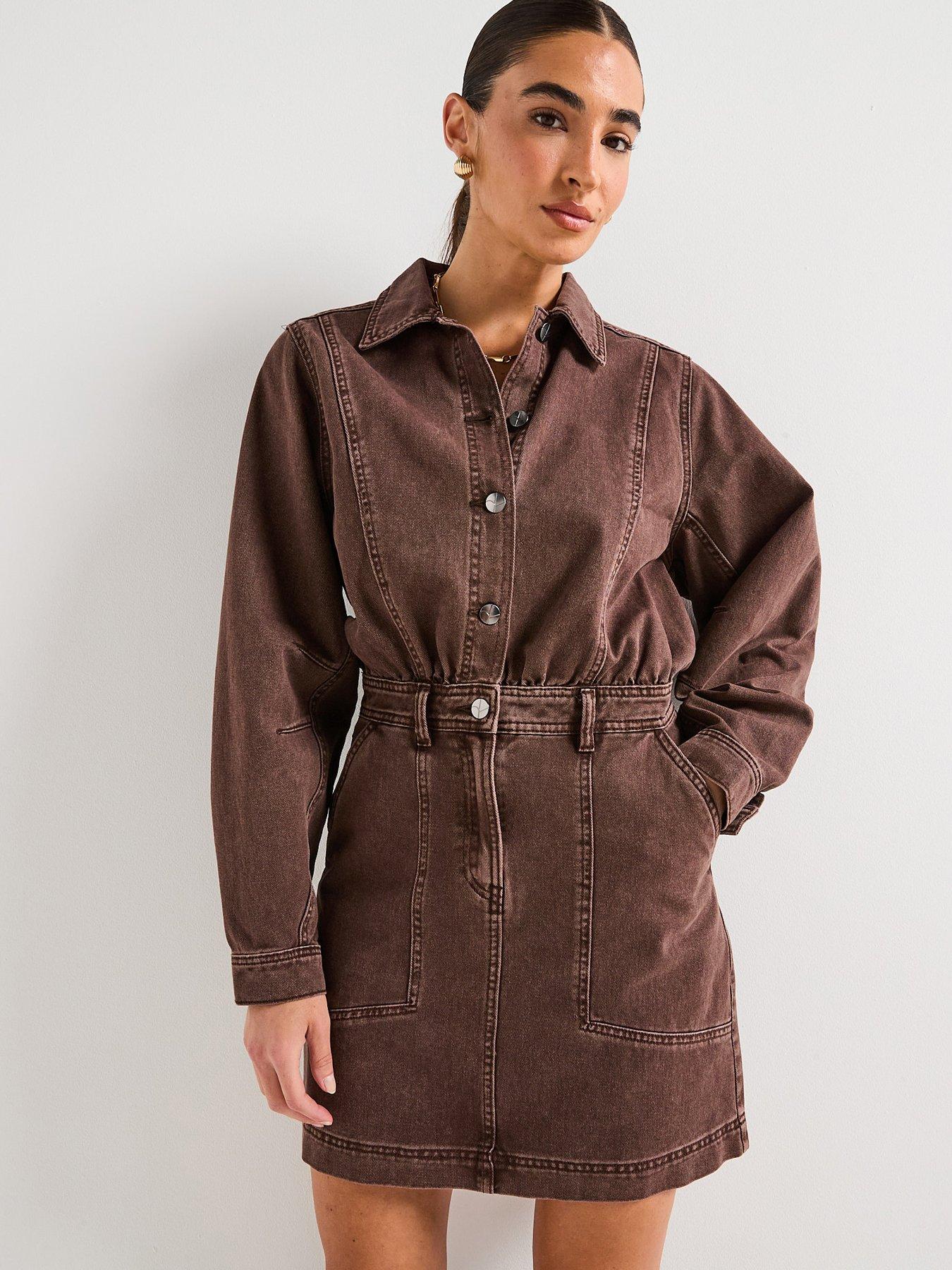 Rouge Park Long Sleeve Short Denim Dress - Grey