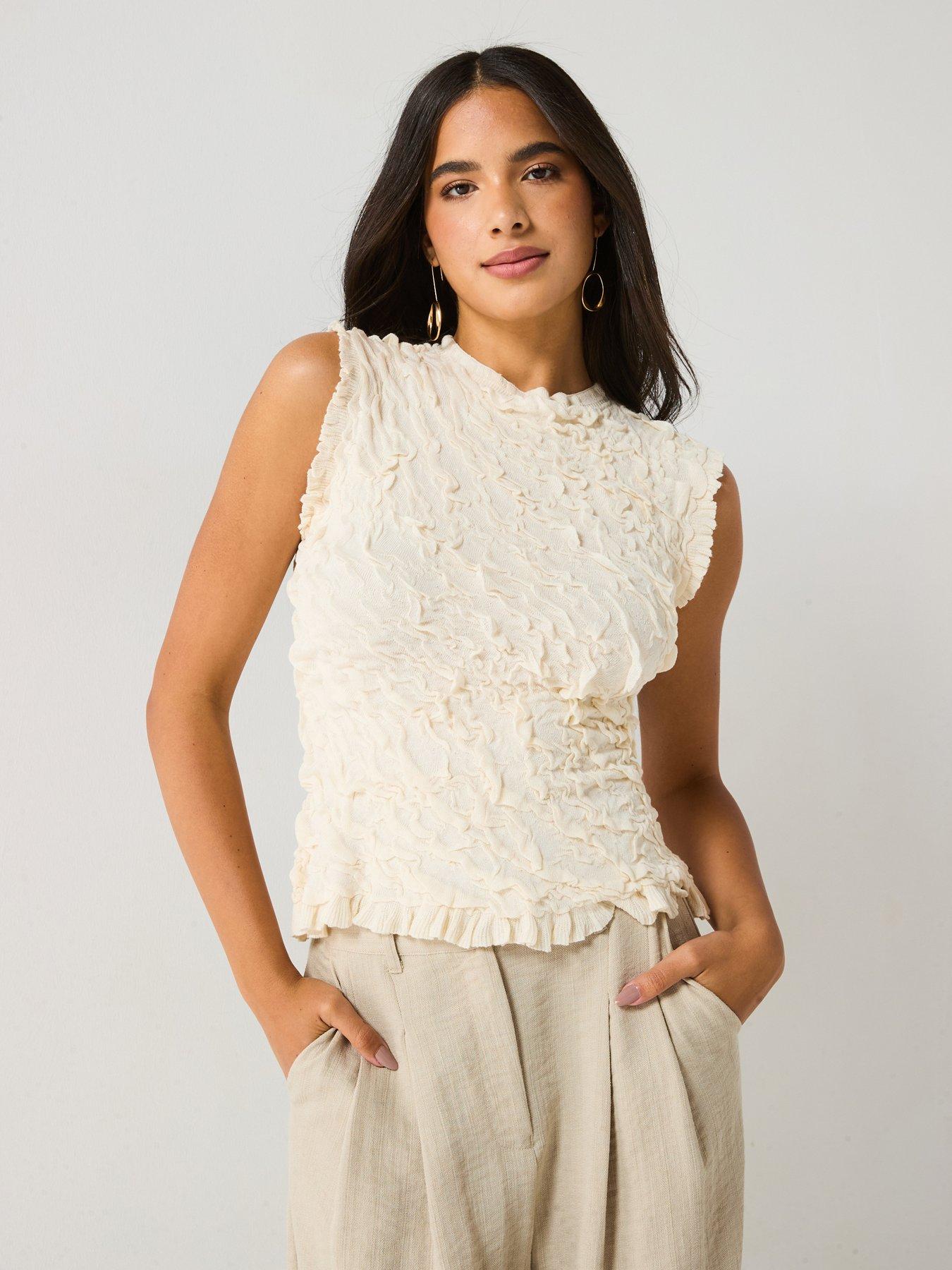 AWARE Stormi Short Sleeve O-Neck Knit Top - Cream