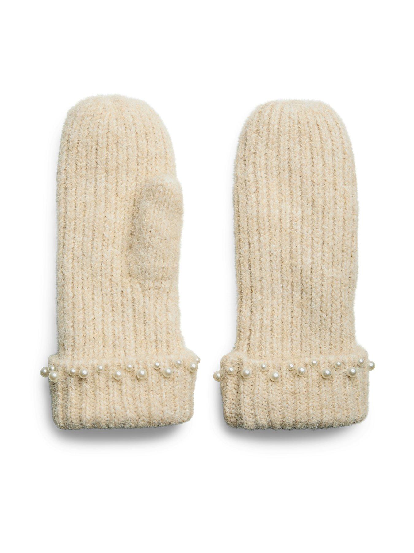 PIECES Pearl Detail Mittens - Cream