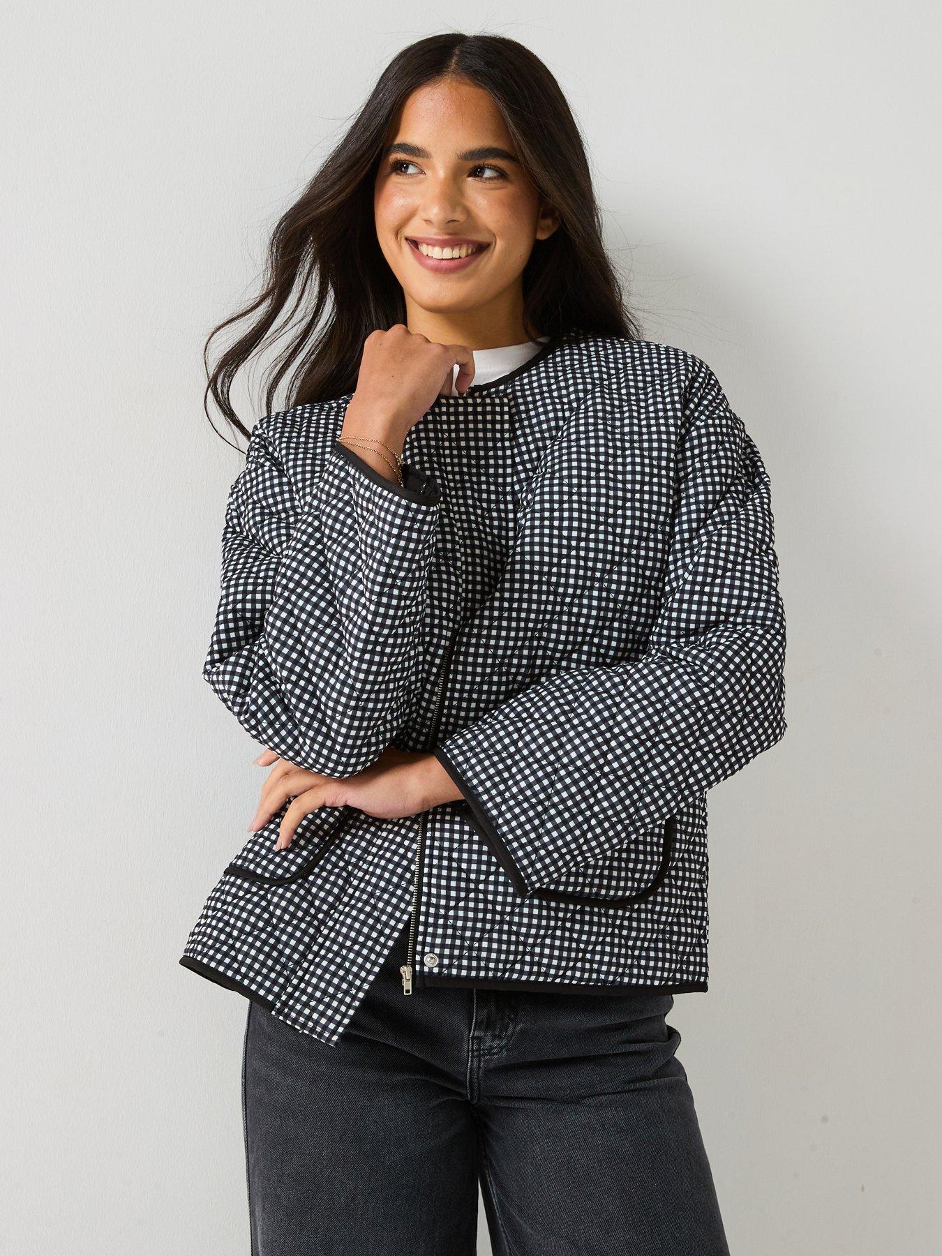 Vero Moda Birthie Long Sleeve Zip Check Quilted Jacket - Black