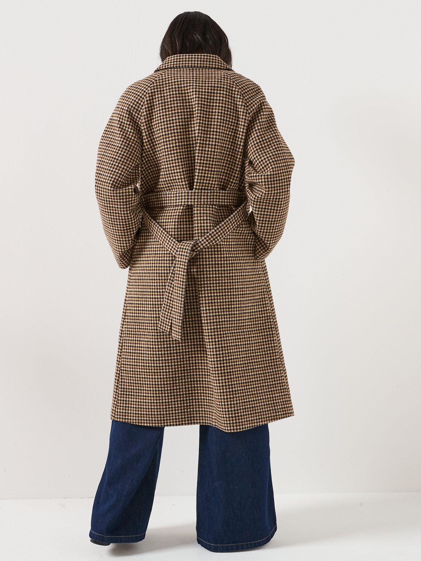 jdy-check-collared-belt-long-coat-brownstillFront
