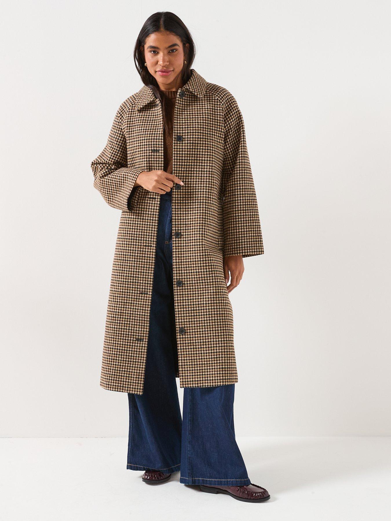 jdy-check-collared-belt-long-coat-brownback