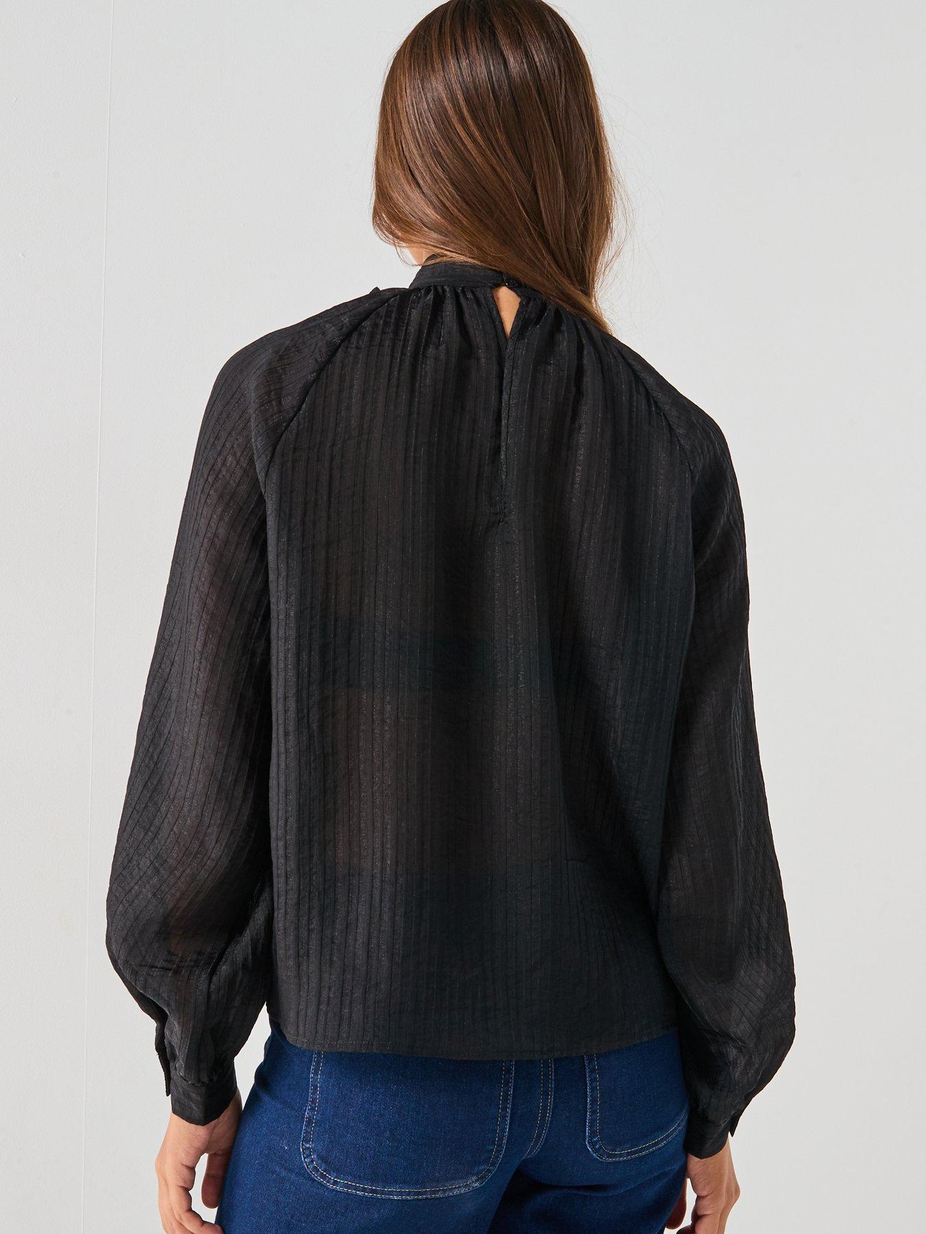 Image 2 of 6 of JDY Norma Long Sleeve Bow Tie Neck Blouse - Black