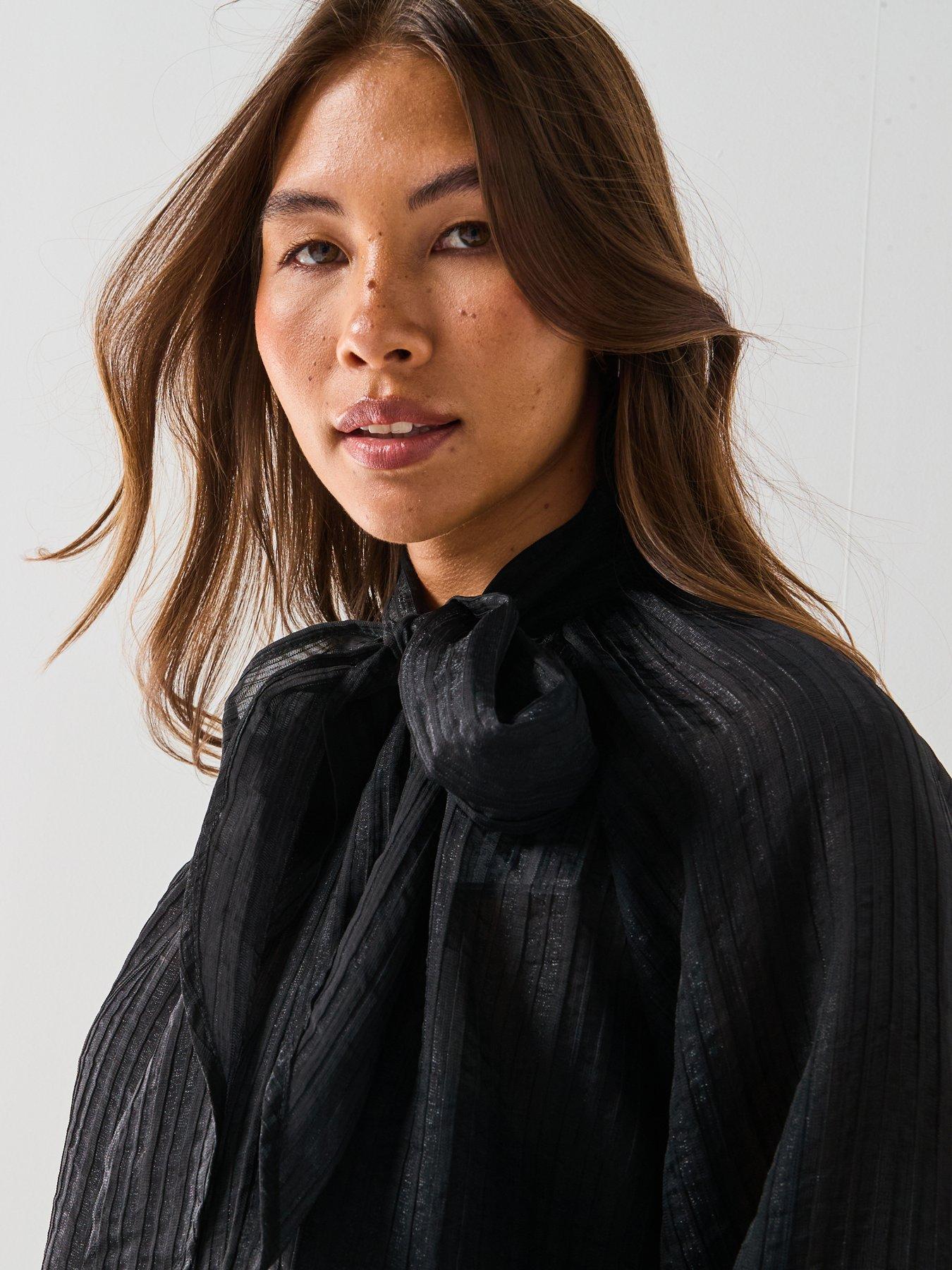 Image 4 of 6 of JDY Norma Long Sleeve Bow Tie Neck Blouse - Black