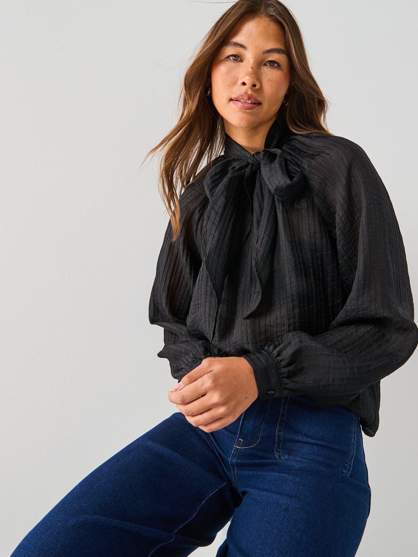 Image 6 of 6 of JDY Norma Long Sleeve Bow Tie Neck Blouse - Black