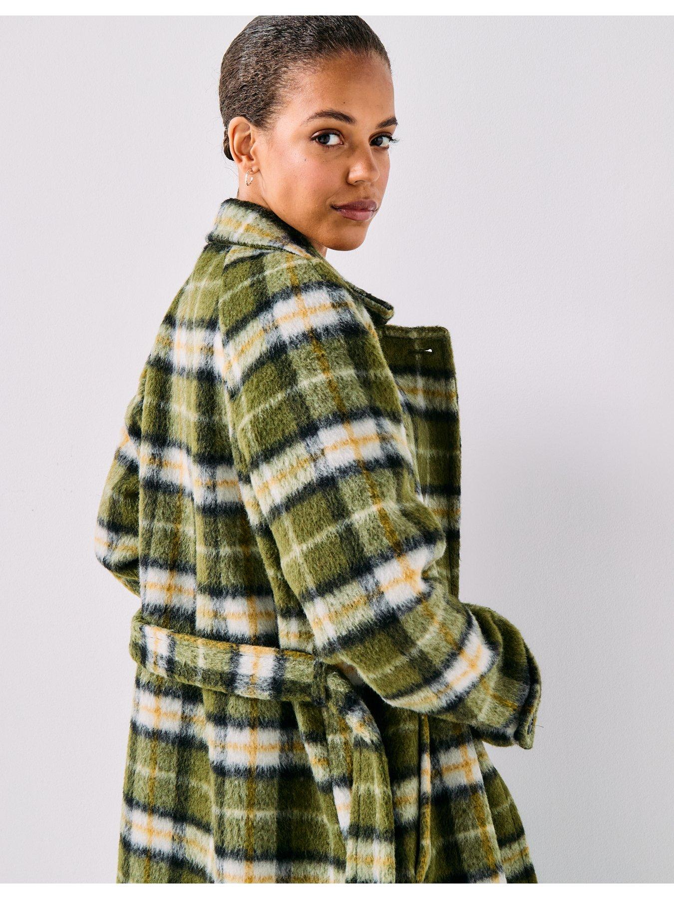 vero-moda-check-long-wool-textured-coat-greenoutfit