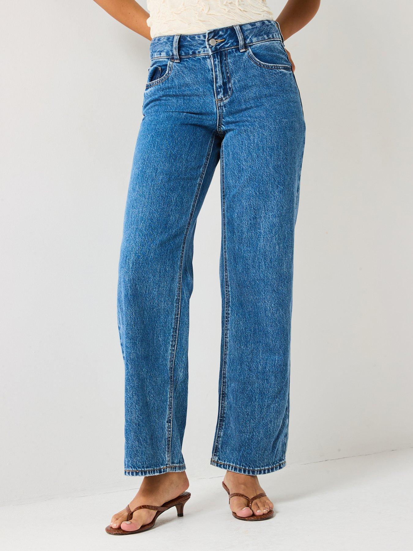 AWARE Rena Mid Rise Wide Leg Denim Jean - Blue