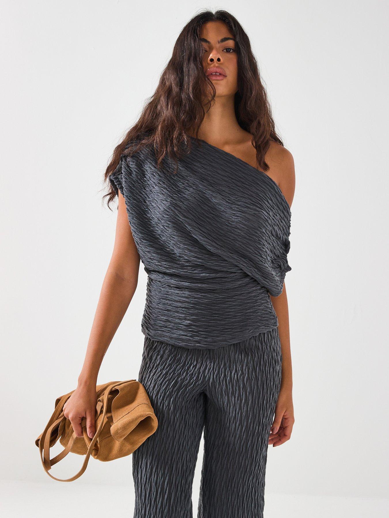 Vero Moda Fie One Shoulder Slouch Jersey Top Co-Ord - Grey