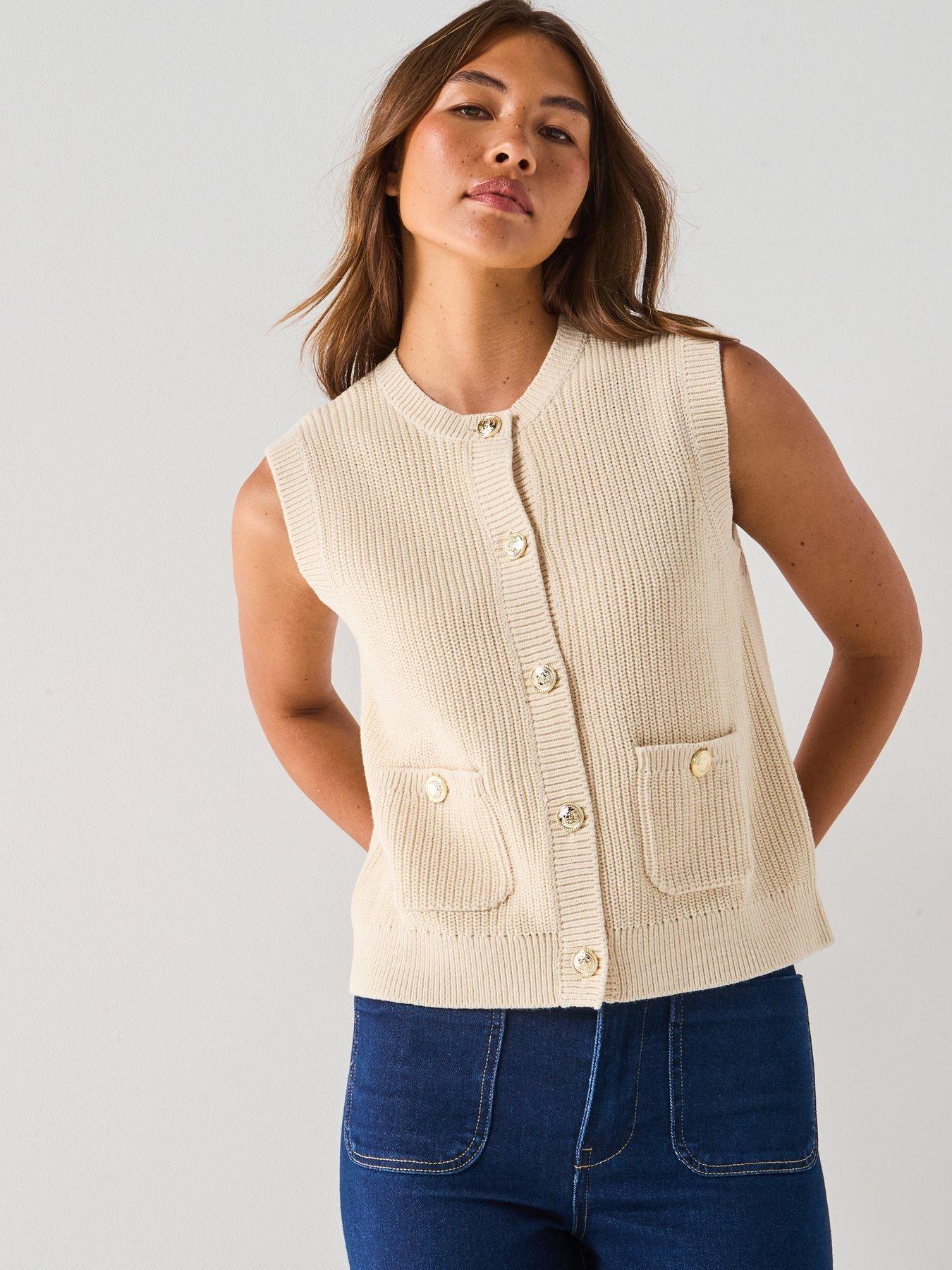 JDY Stella Short Sleeve O-neck Knitted Vest - Cream