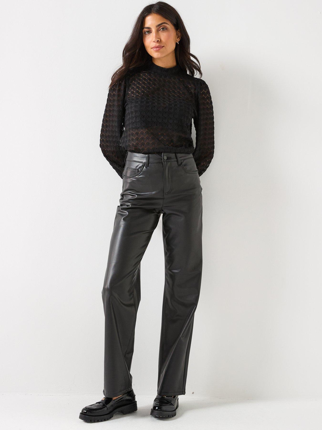 Image 3 of 5 of Vero Moda Becca Long Sleeve High Neck Lace Jersey Top - Black