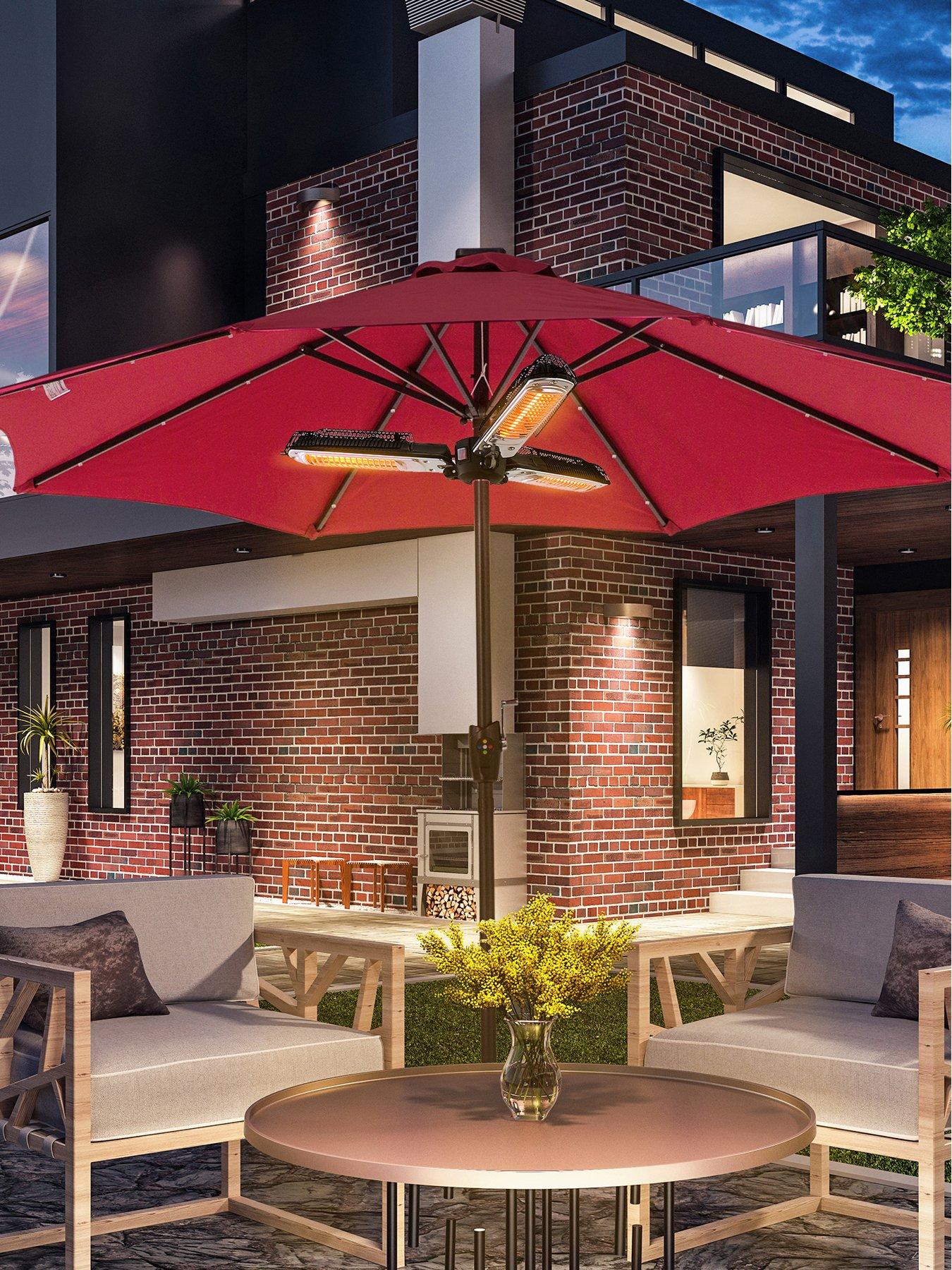 undefined Electric Umbrella Parasol Mounted Infrared Heater 2000W Patio Gazebo Outdoor Use