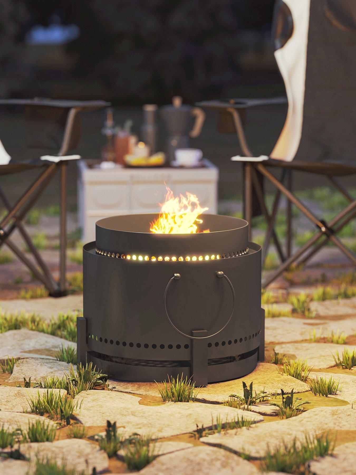 Image of OutSunny Smokeless Fire Pit with Ash Catcher, 37cm Portable Wood Burning Firepit with Poker for Garden Camping Bonfire Party, Metal, Dark Grey
