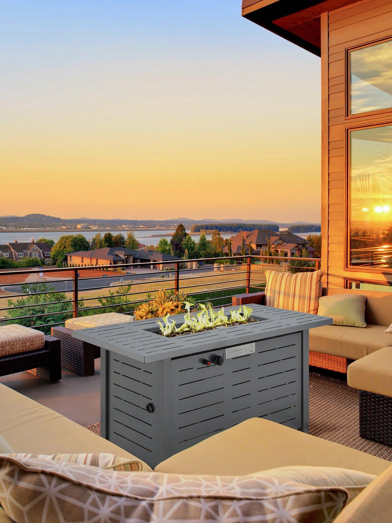 undefined Propane Gas Fire Pit Table, 50000BTU Smokeless Firepit Outdoor Patio Heater with Protective Cover, Lava Rocks and Lid, 107cm x 51cm x 63cm, Grey