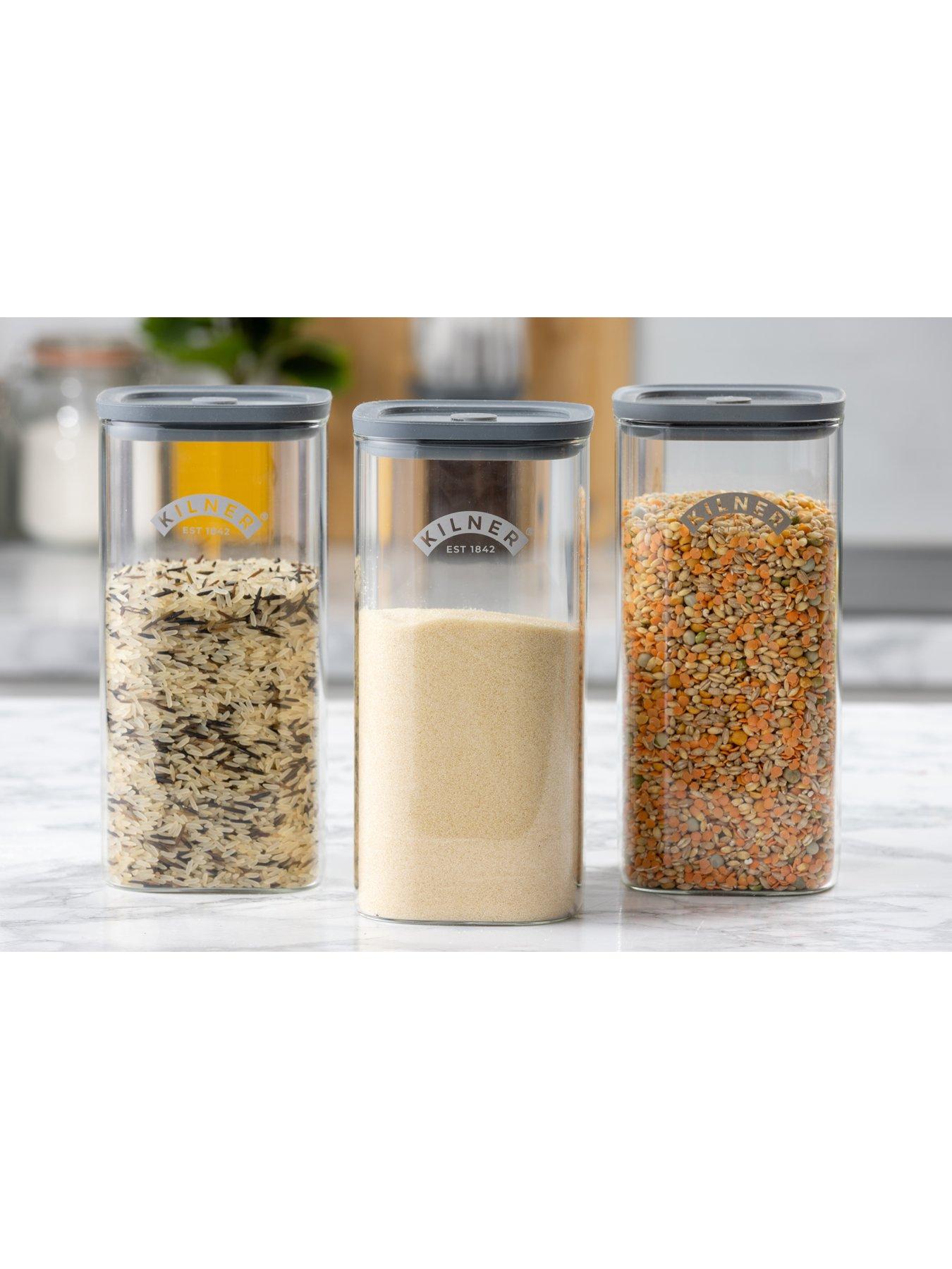 KILNER Fresh Storage Set Of 3 Square Jars 1.5l