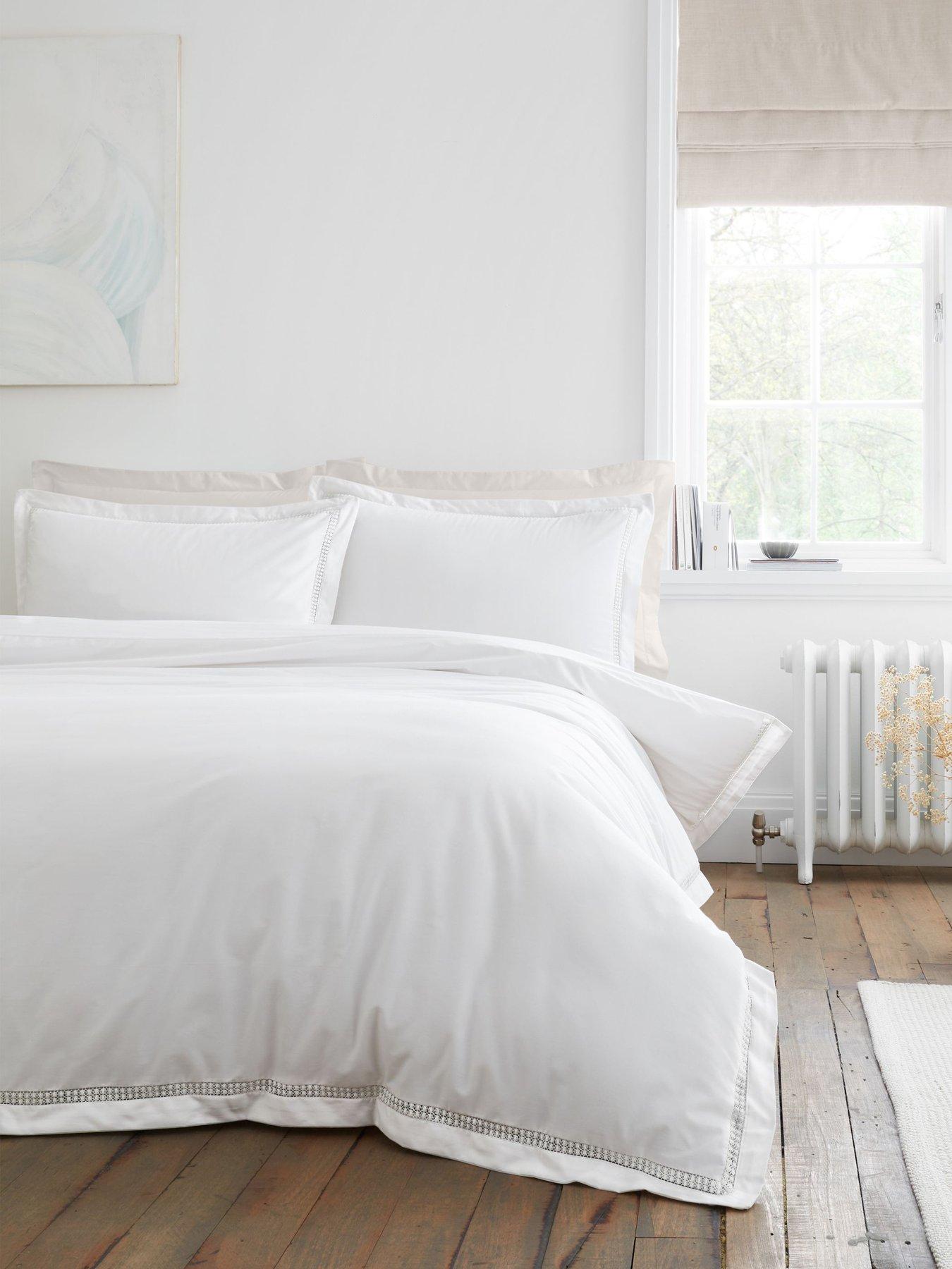 Bianca Oxford Lace Trim 200 Thread Count Cotton Duvet Set White