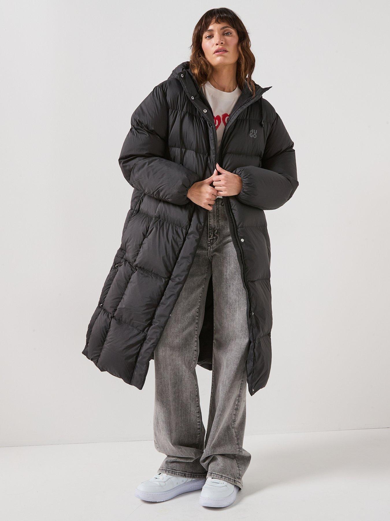 HUGO Long Hooded Puffer Coat - Black