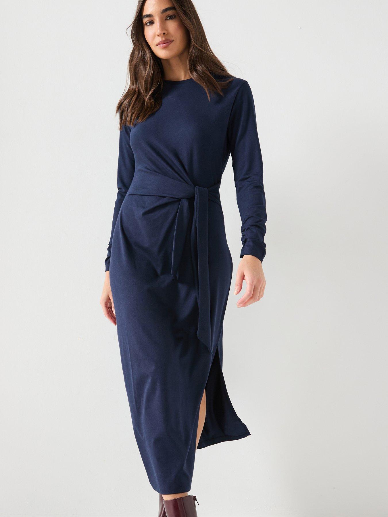 boss-long-sleeve-midi-dress-dark-blue