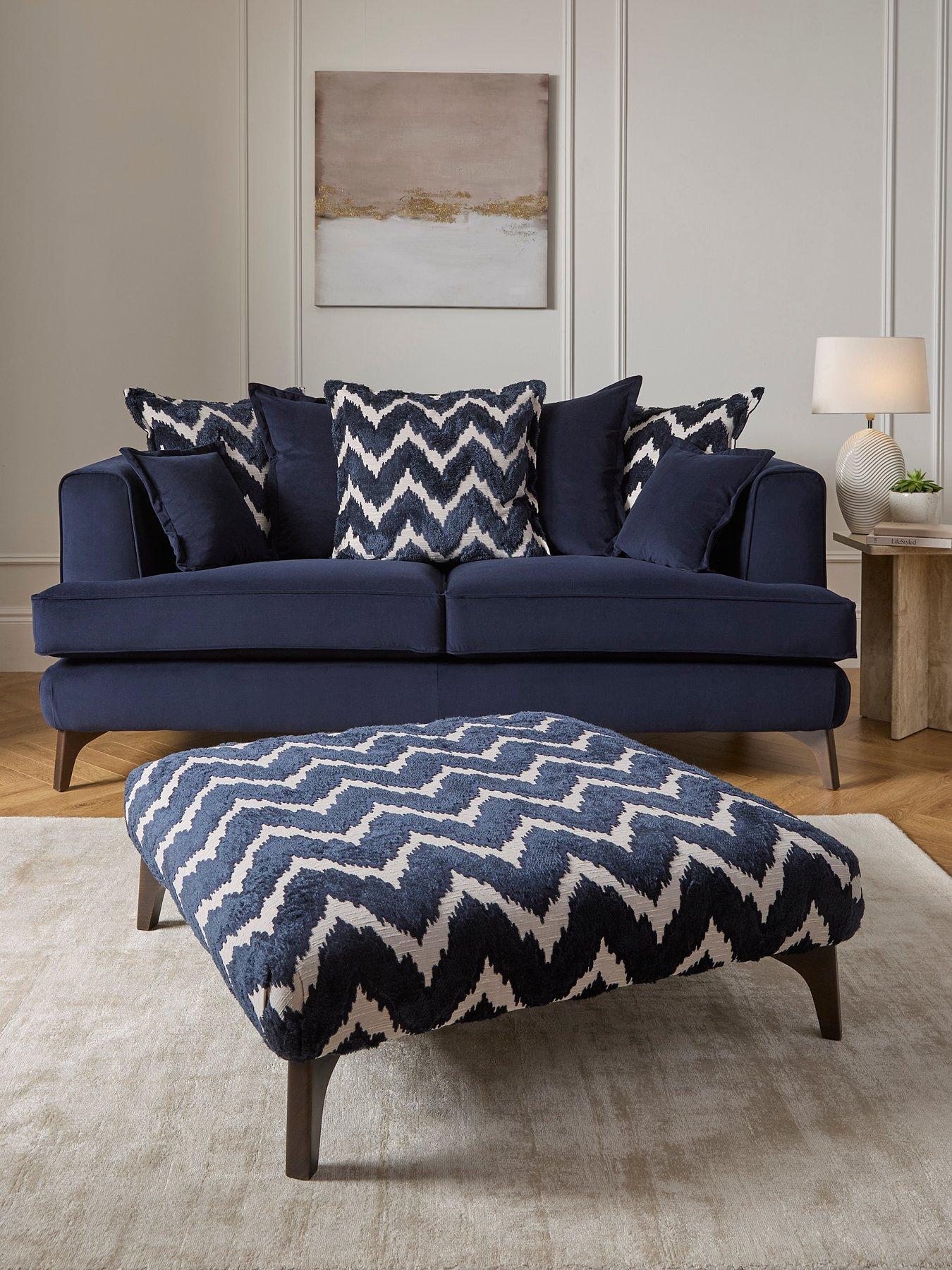 undefined Mayfair 3 Seater Fabric Sofa With Patterned Footstool