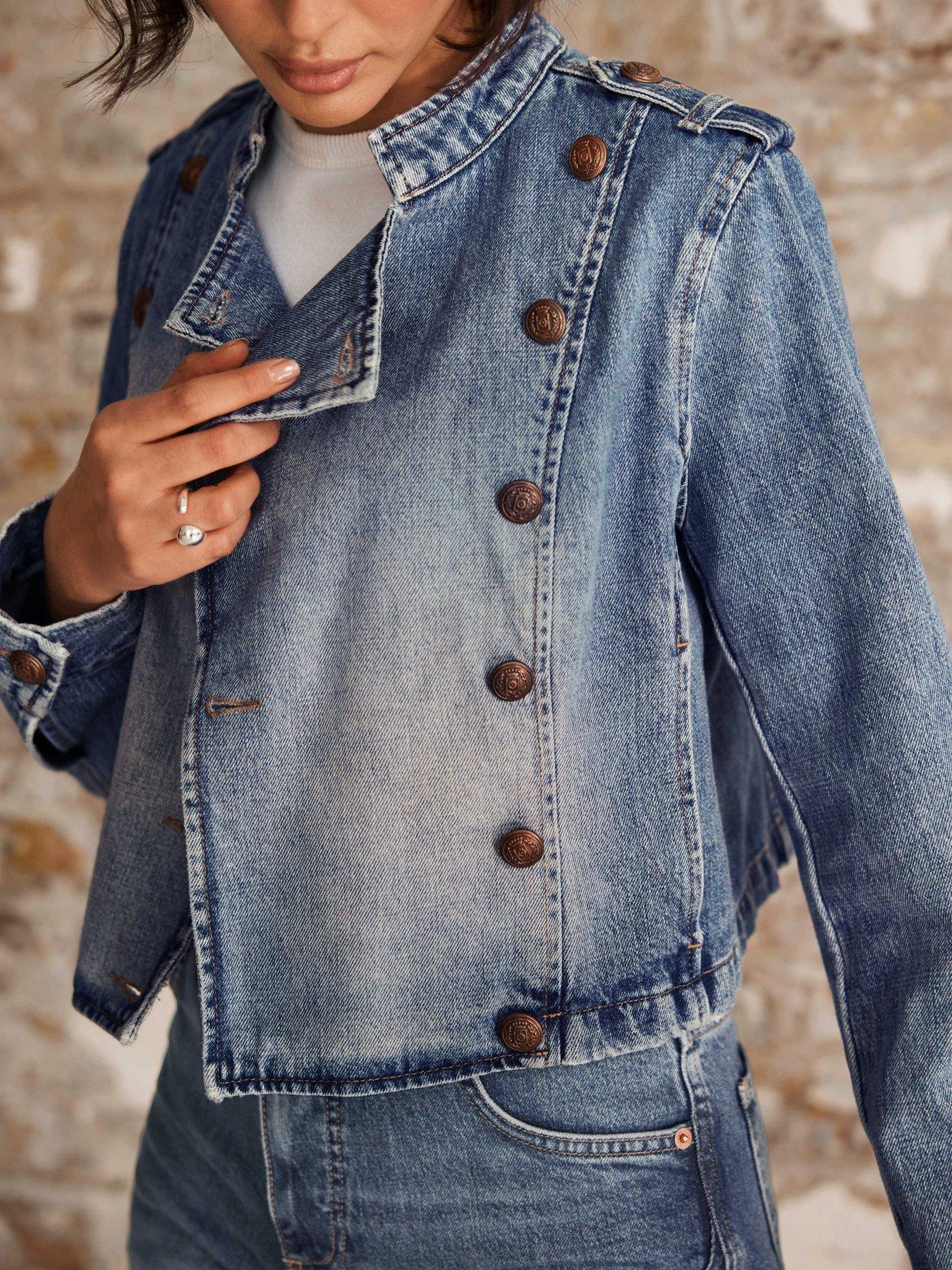 Mint Velvet Denim Military Jacket - Blue