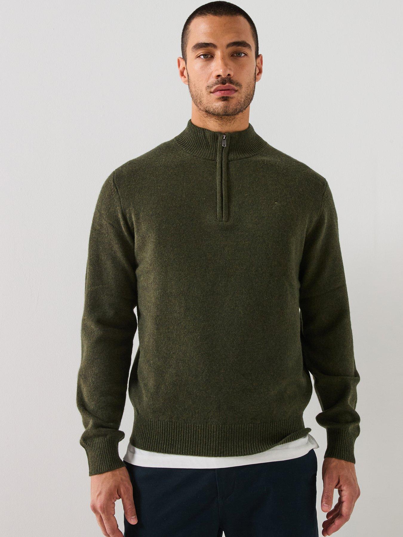hackett-lambswool-half-zip-knitted-jumper-green