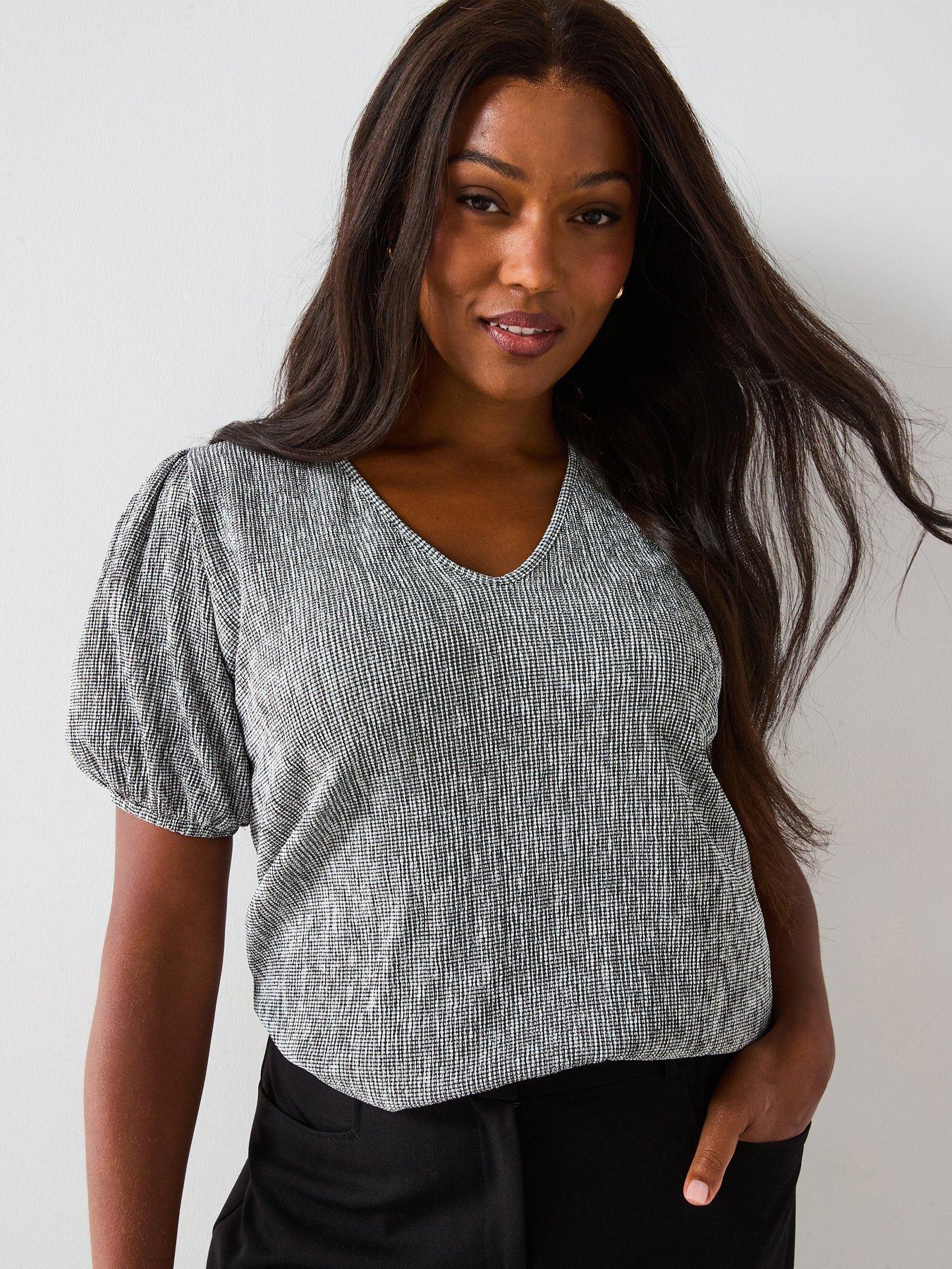 Image 2 of 6 of V by Very Curve Gingham Crinkle Bow Back Top - Multi