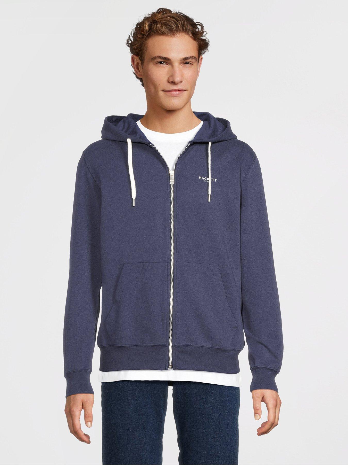Image 1 of 6 of Hackett Brushed Cotton Zip Hoodie - Navy
