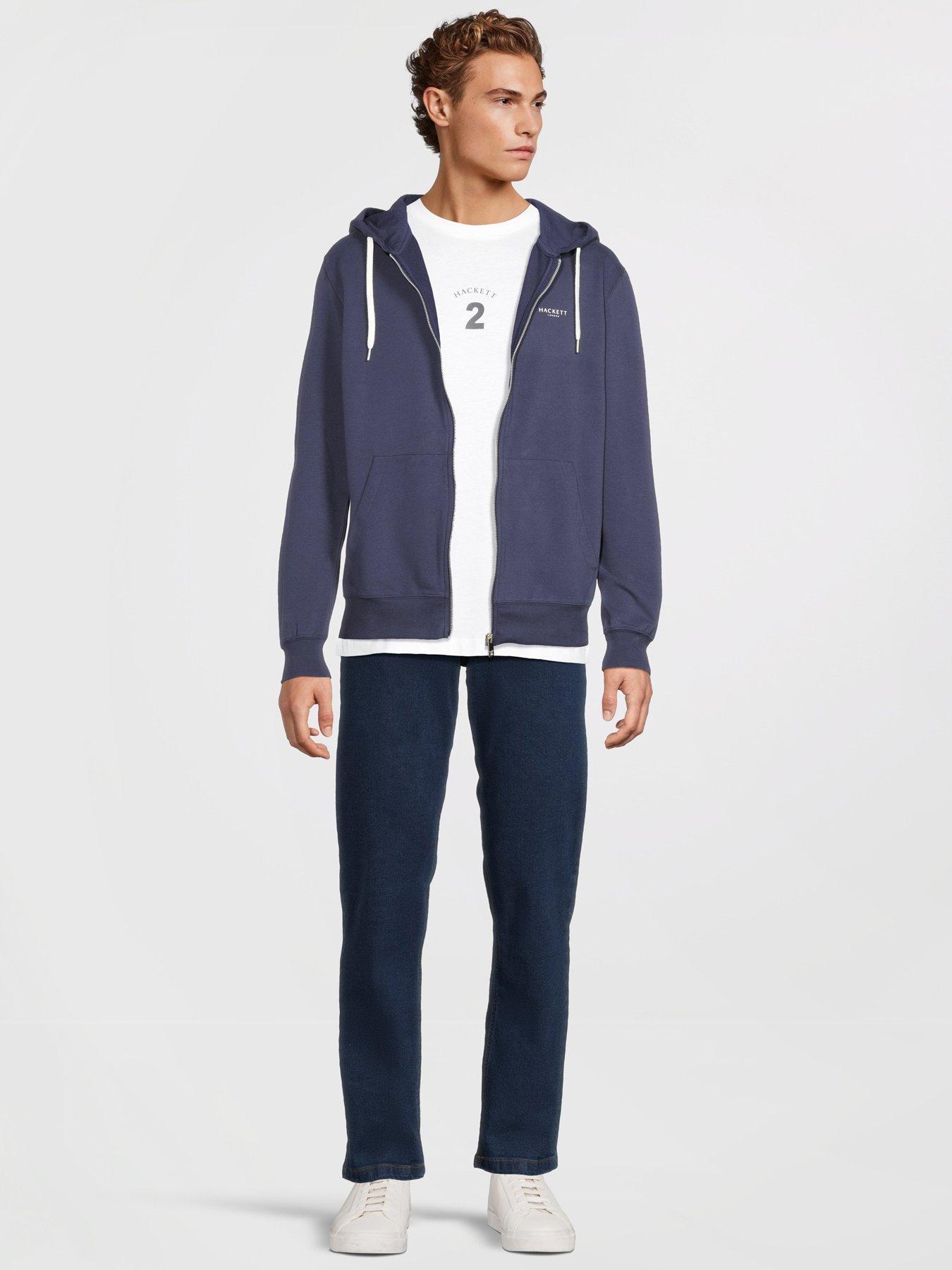 Image 3 of 6 of Hackett Brushed Cotton Zip Hoodie - Navy