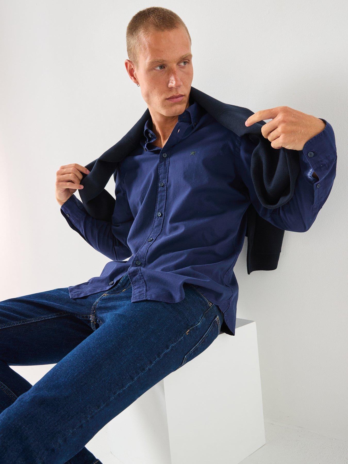 hackett-garment-dye-plain-oxford-shirt-navyback