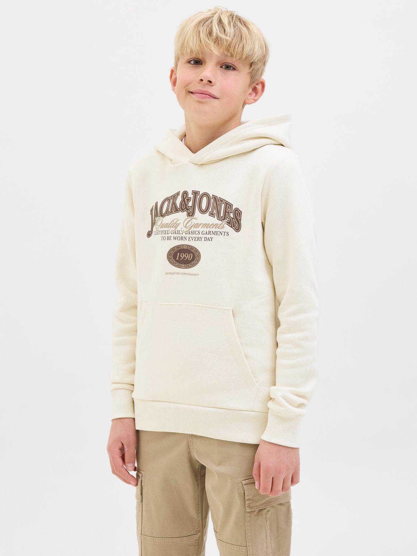 Jack & Jones Junior Boys Ari Branding Hoodie - Cream