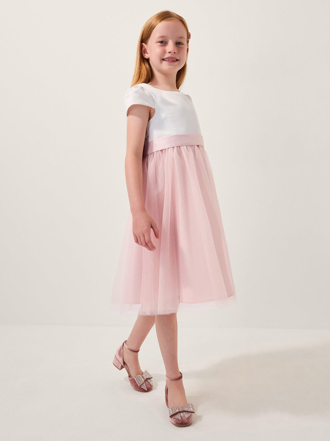 Monsoon Girls Satin Bridesmaid Dress - Pink