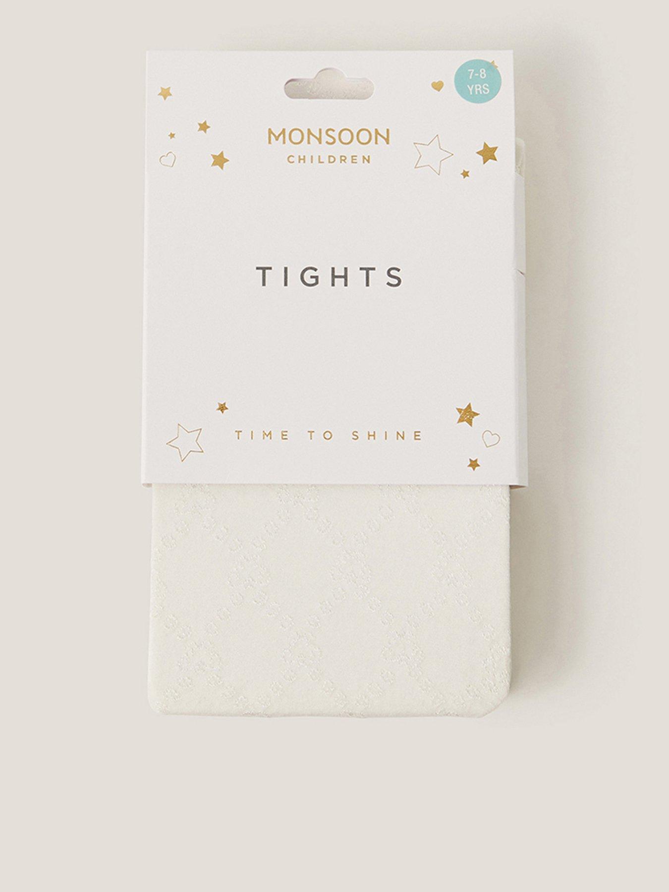 Monsoon Girls Plush Diamond Print Tights - Light Cream