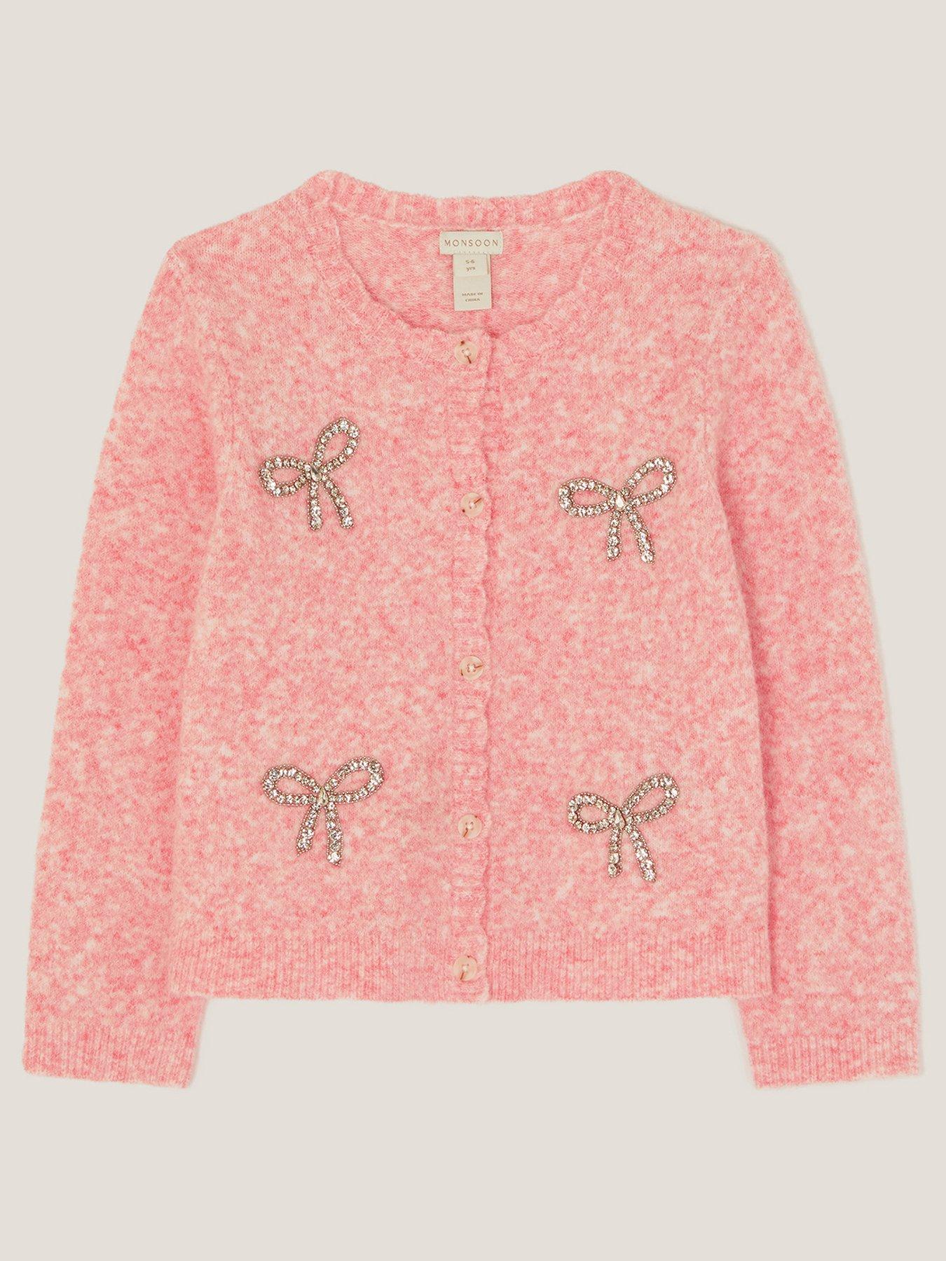 Monsoon Girls Hotfix Bow Knitted Cardigan - Pink