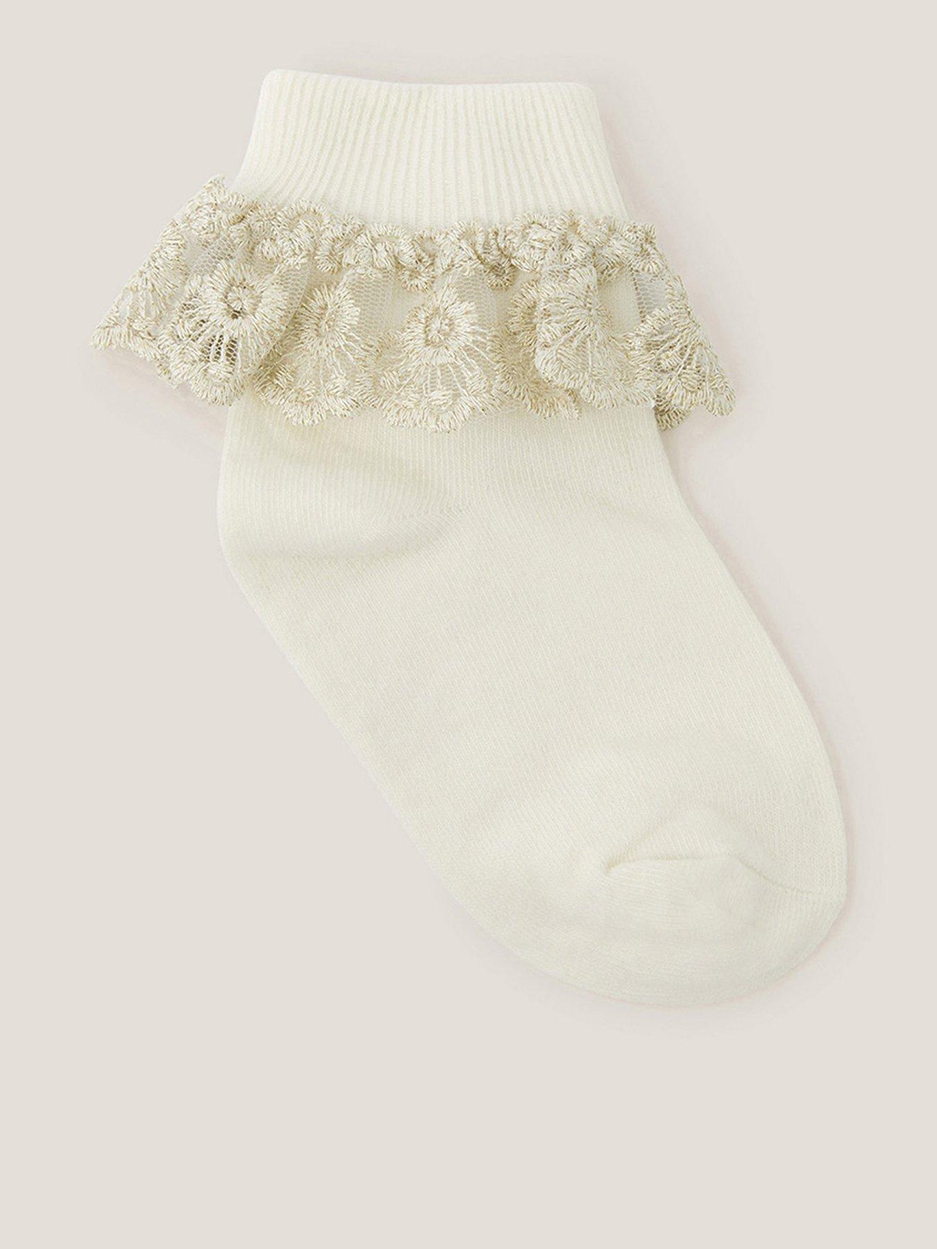 Monsoon Girls Sparkle Lace Socks - Light Cream