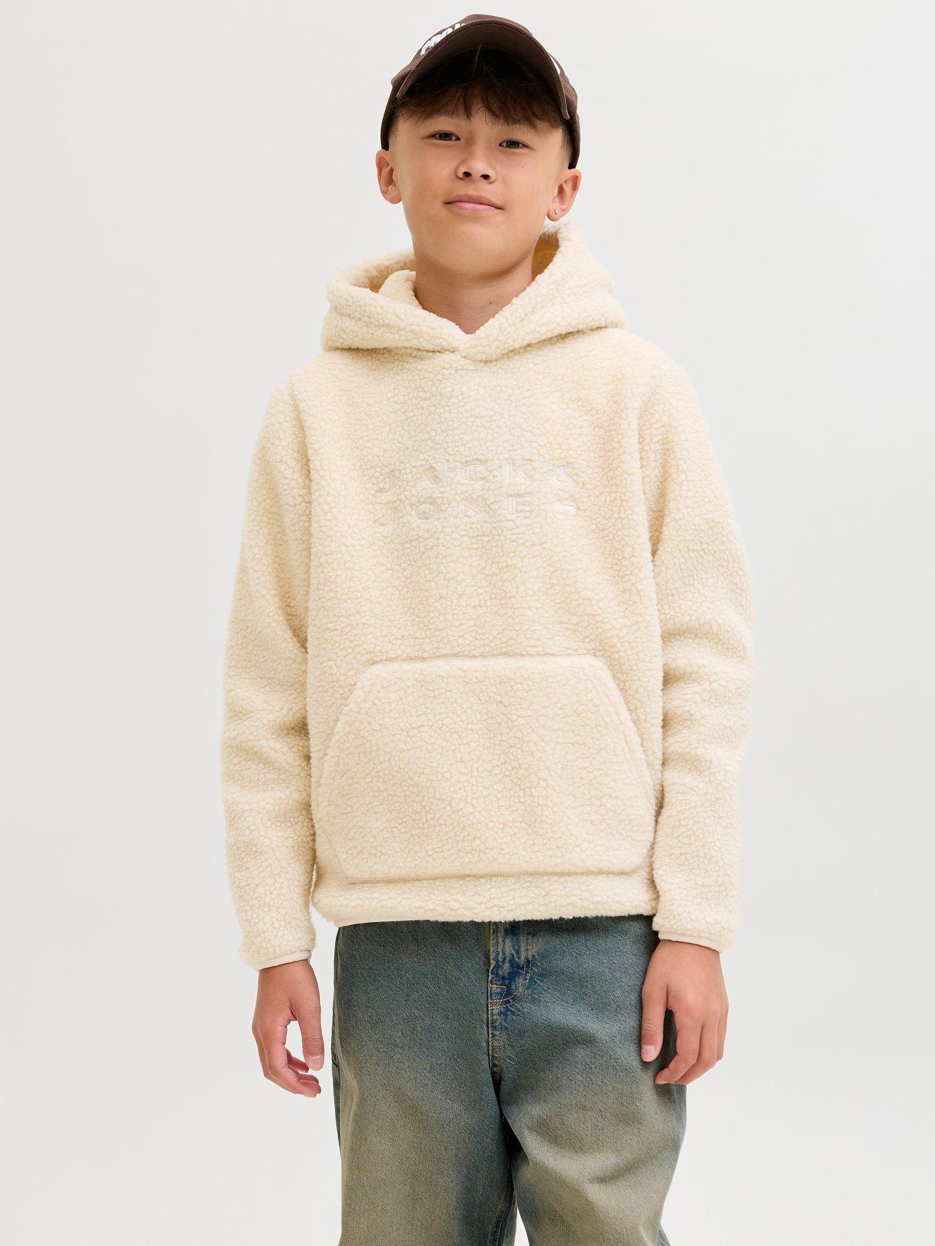 Jack & Jones Junior Boys Teddy Fleece Hoodie - Cream