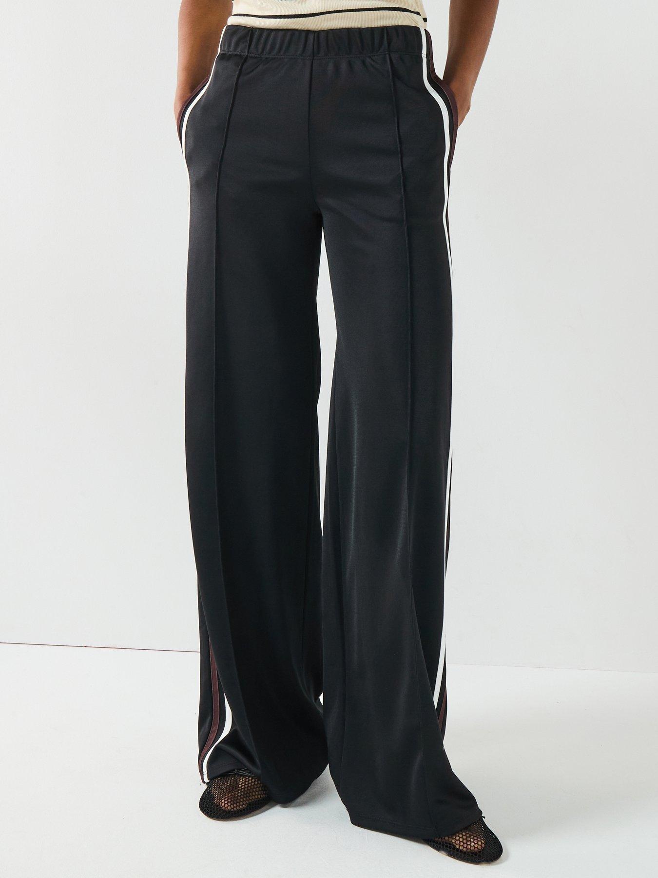 V by Very Wide Leg High Waisted Side Stripe Jogger - Black