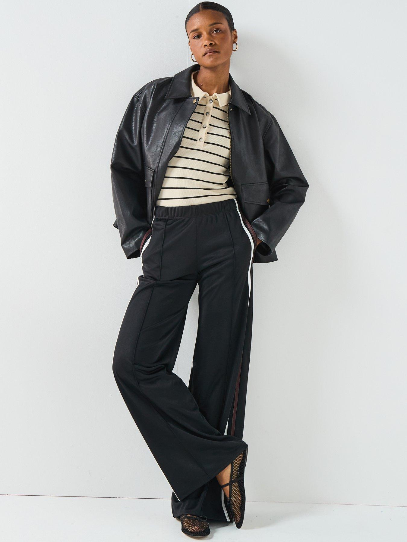 Image 3 of 6 of V by Very Wide Leg High Waisted Side Stripe Jogger - Black