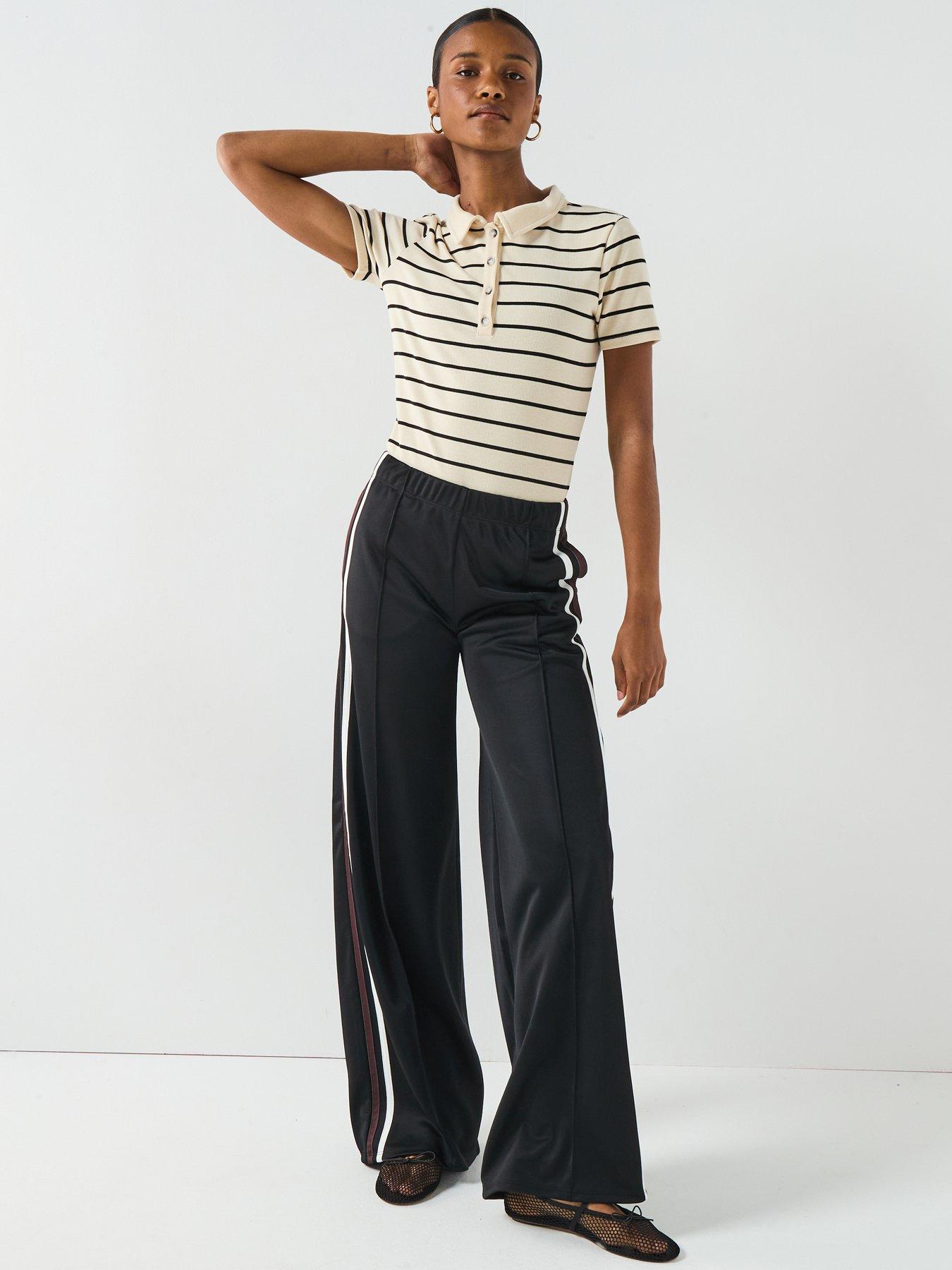 Image 5 of 6 of V by Very Wide Leg High Waisted Side Stripe Jogger - Black