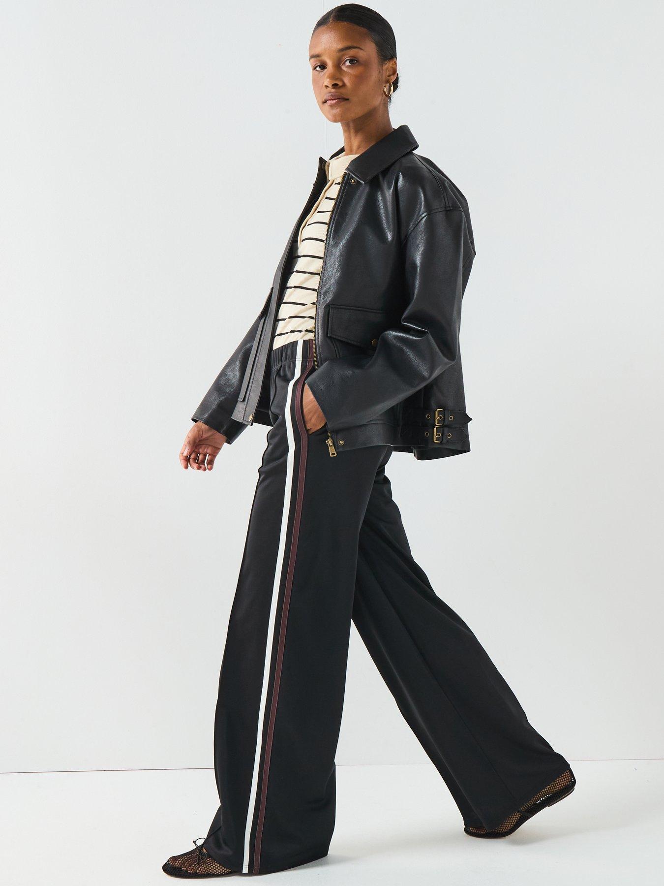 Image 6 of 6 of V by Very Wide Leg High Waisted Side Stripe Jogger - Black