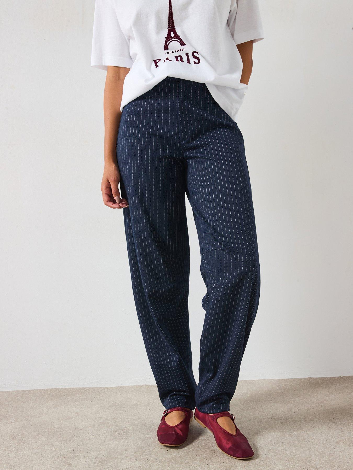 V by Very Stripe Barrel Leg Trousers - Stripe